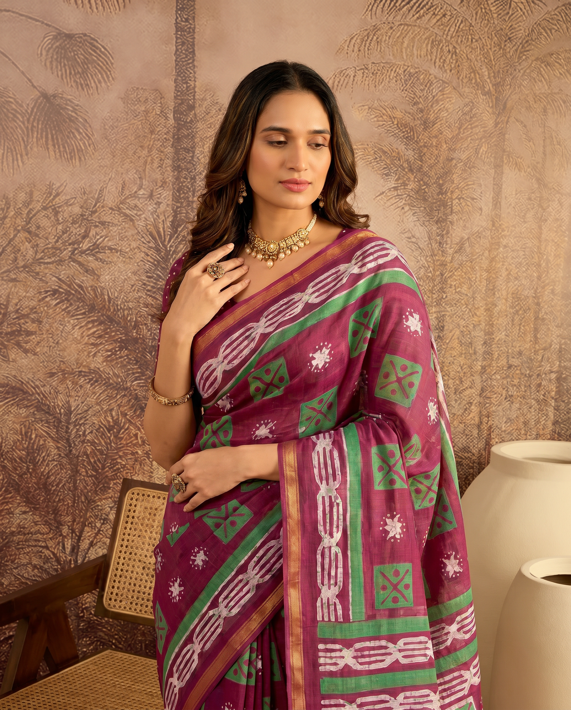 Elegant Indigo Blue Printed Pure Cotton Saree with Contrast Border - output 1 - 04 upper closeup