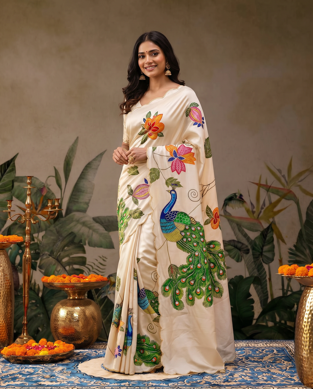 Elegant Ivory Saree with Peacock & Floral Embroidery – Festive Designer Wear - output 0 - 02 hero