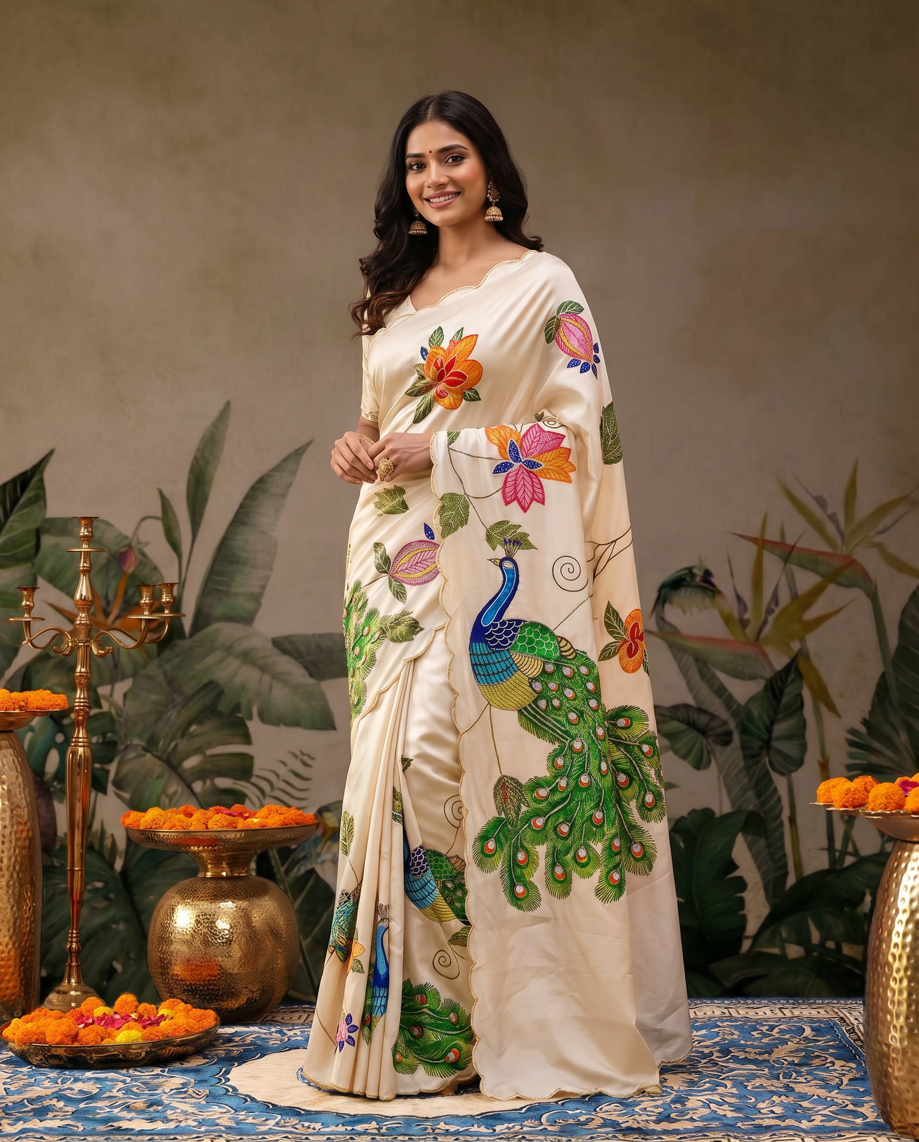 Elegant Ivory Saree with Peacock & Floral Embroidery – Festive Designer Wear - output 0 - 02 hero