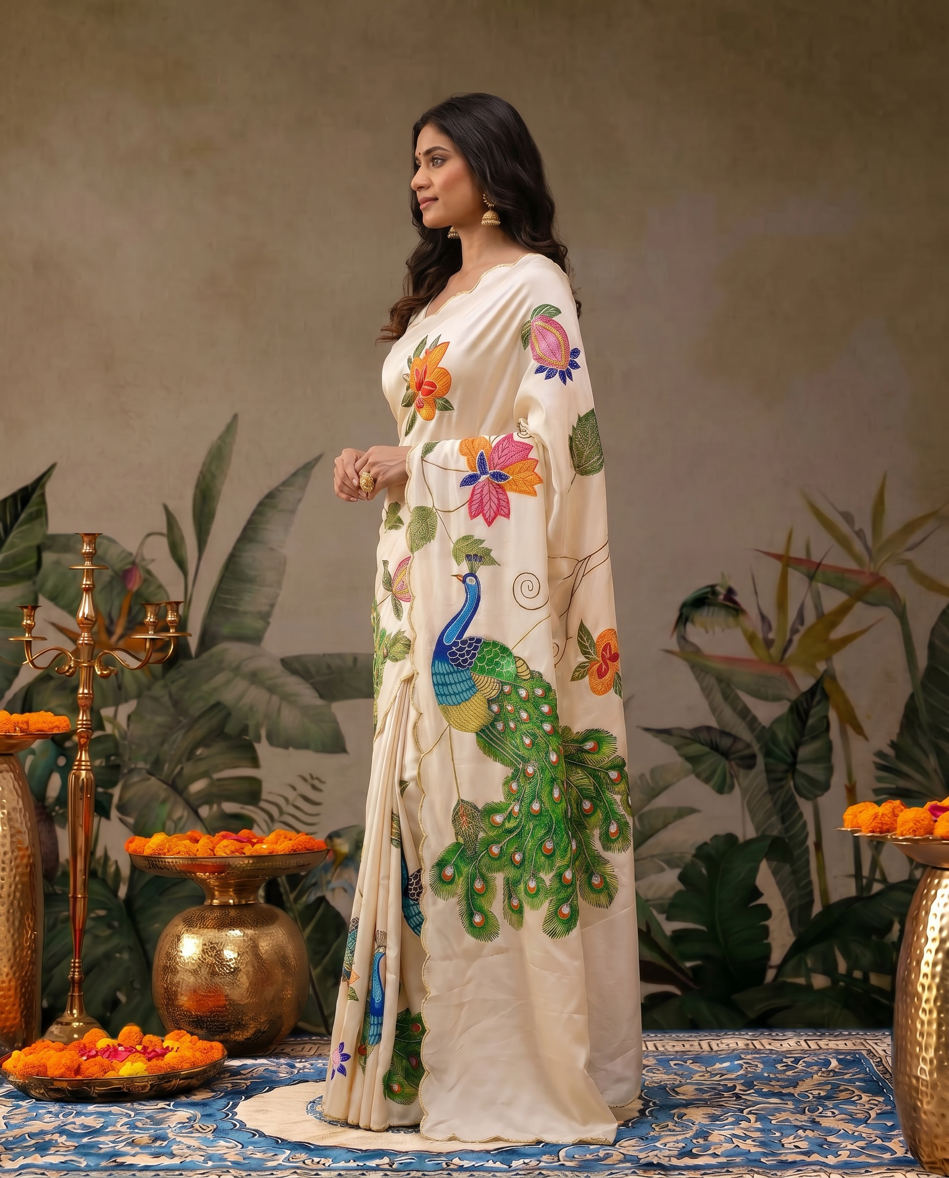 Elegant Ivory Saree with Peacock & Floral Embroidery – Festive Designer Wear - output 0 - 03 side