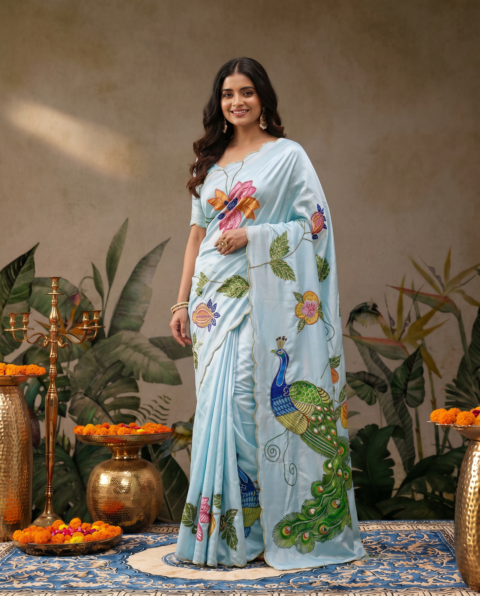 Elegant Ivory Saree with Peacock & Floral Embroidery – Festive Designer Wear - output 1 - 02 hero