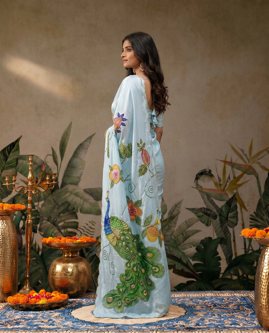 Elegant Ivory Saree with Peacock & Floral Embroidery – Festive Designer Wear - output 1 - 03 side