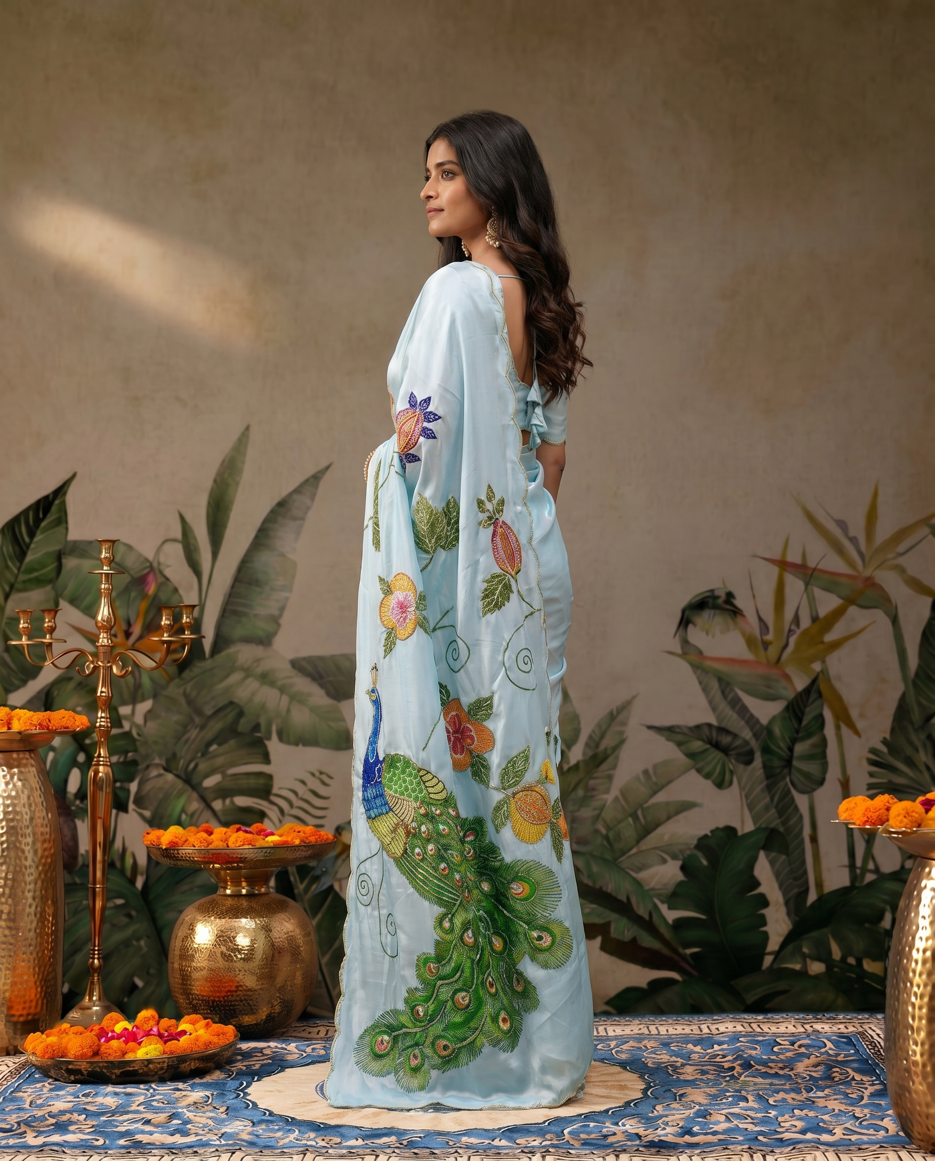 Elegant Ivory Saree with Peacock & Floral Embroidery – Festive Designer Wear - output 1 - 03 side