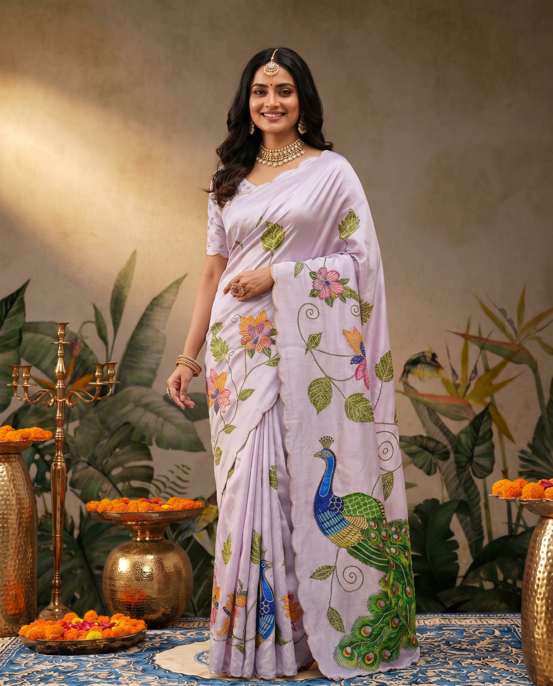 Elegant Ivory Saree with Peacock & Floral Embroidery – Festive Designer Wear - output 2 - 02 hero
