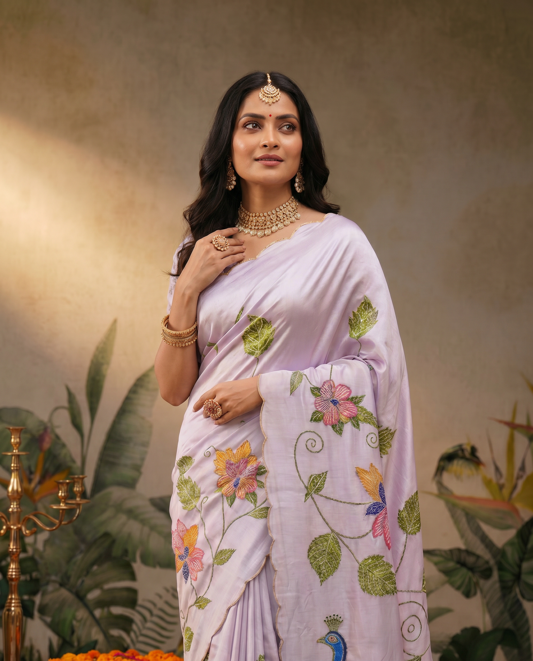 Elegant Ivory Saree with Peacock & Floral Embroidery – Festive Designer Wear - output 2 - 04 upper closeup
