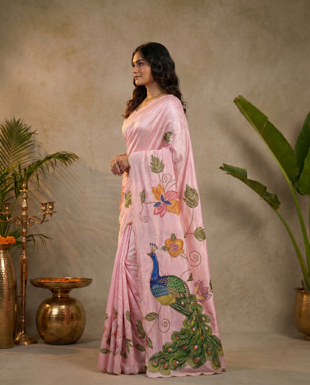 Elegant Ivory Saree with Peacock & Floral Embroidery – Festive Designer Wear - output 3 - 03 side
