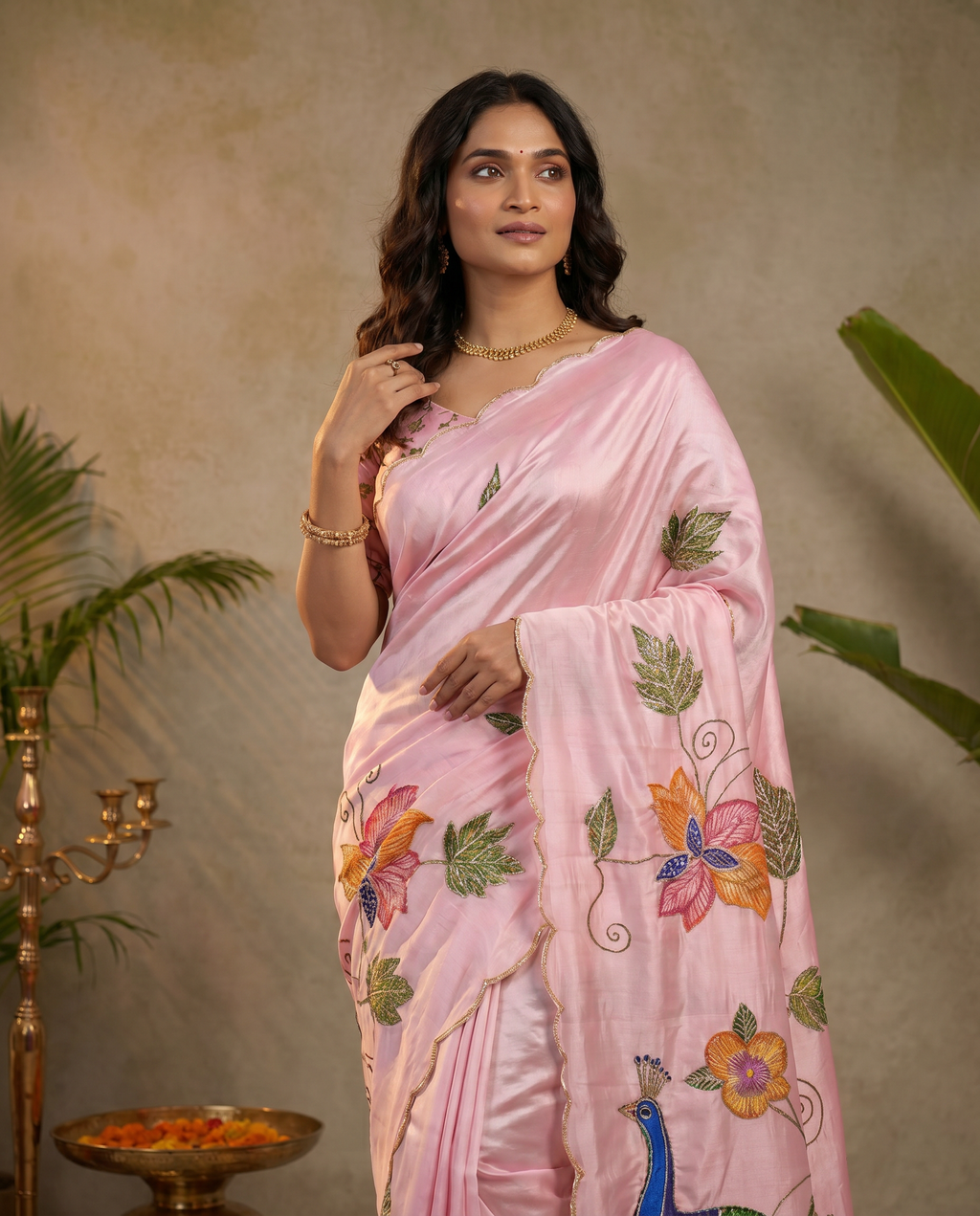 Elegant Ivory Saree with Peacock & Floral Embroidery – Festive Designer Wear - output 3 - 04 upper closeup