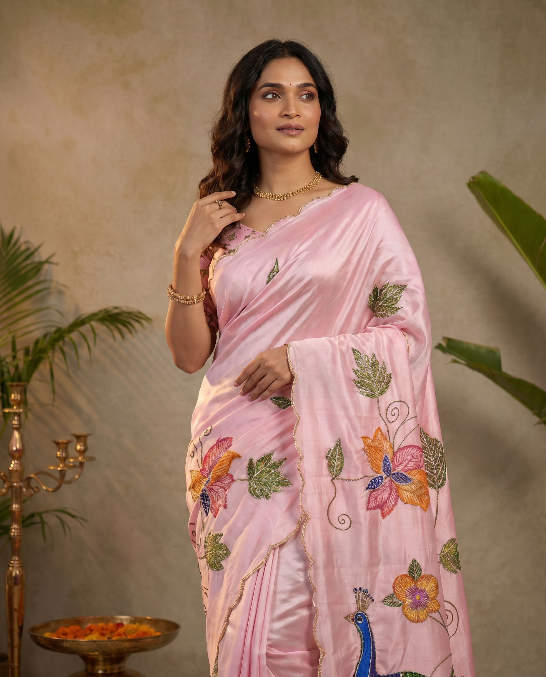 Elegant Ivory Saree with Peacock & Floral Embroidery – Festive Designer Wear - output 3 - 04 upper closeup