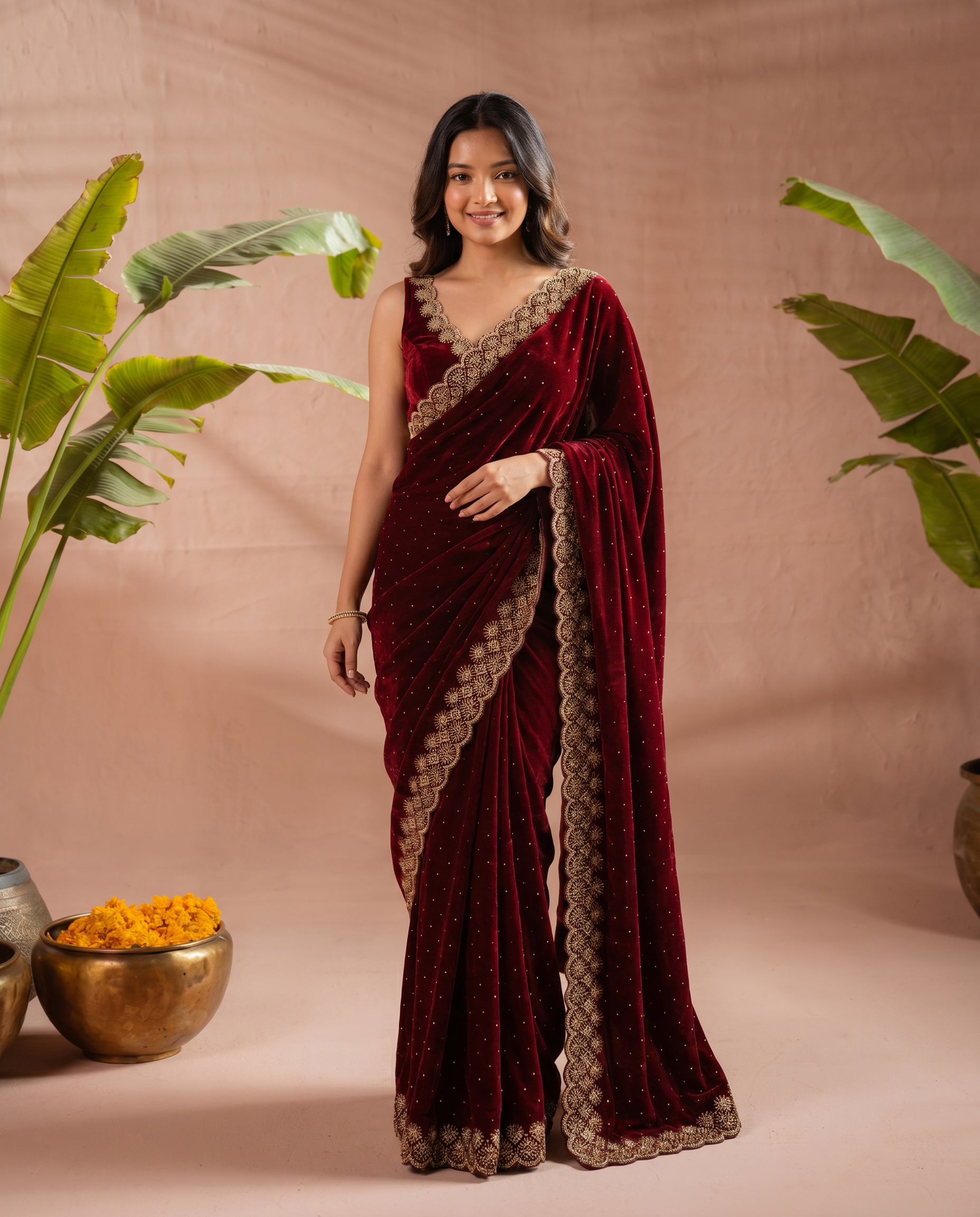 Elegant Maroon Georgette Saree with Golden Embroidered Border – Party & Festive Wear - output 0 - 02 hero