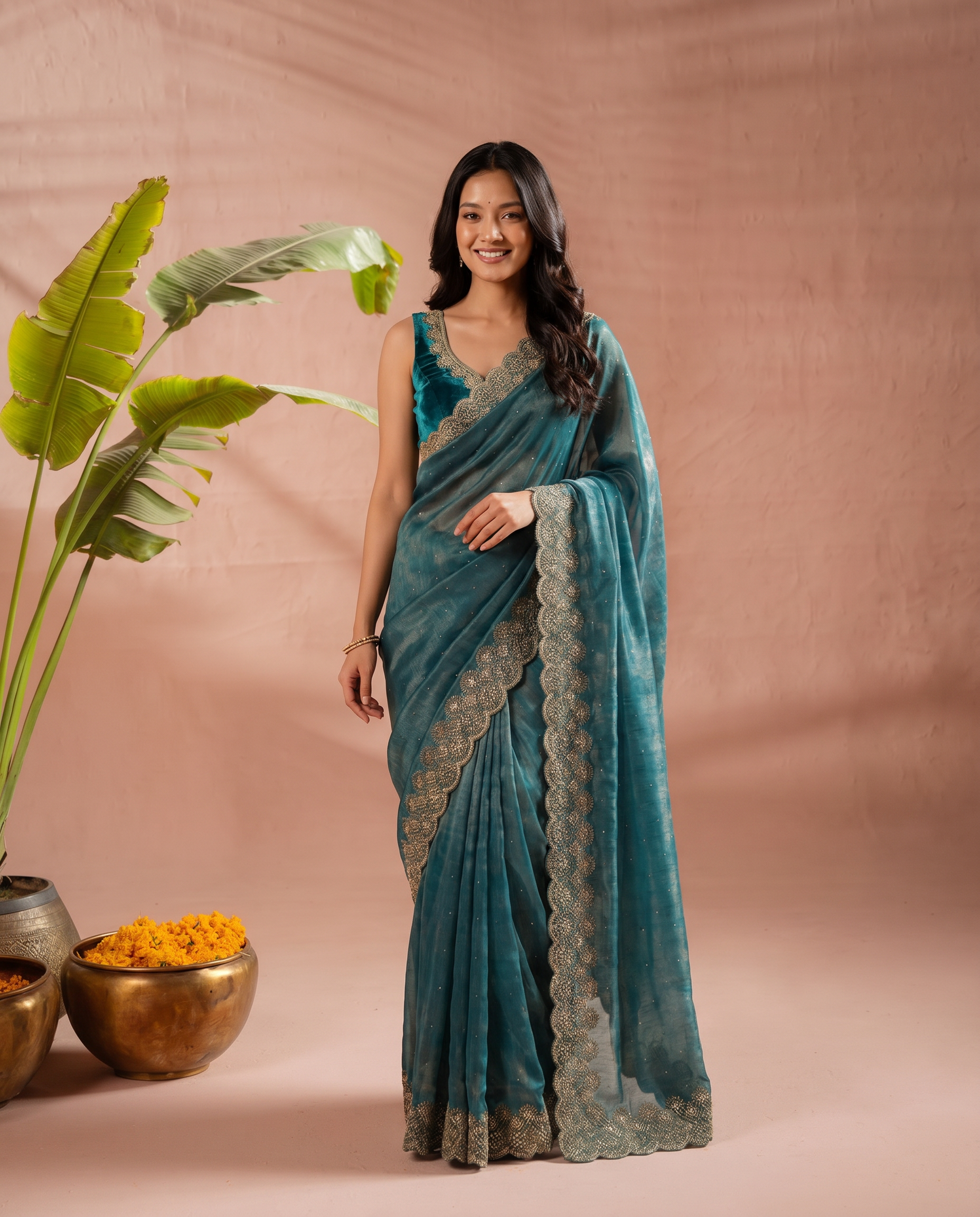 Elegant Maroon Georgette Saree with Golden Embroidered Border – Party & Festive Wear - output 1 - 02 hero