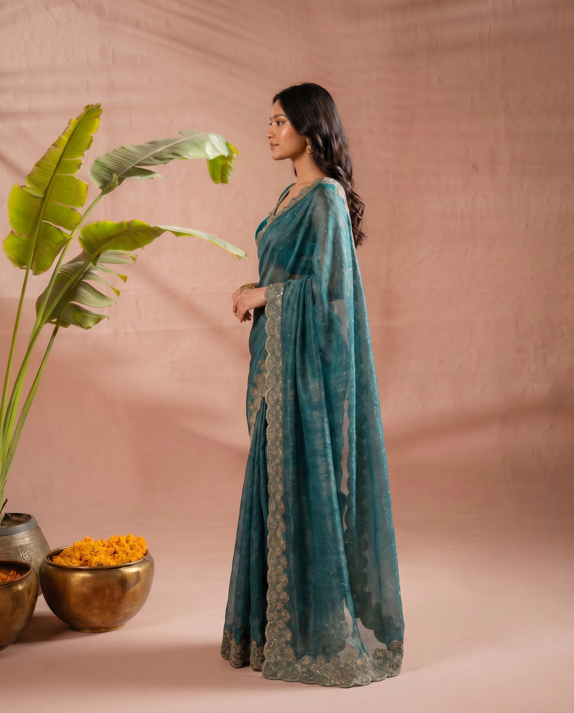 Elegant Maroon Georgette Saree with Golden Embroidered Border – Party & Festive Wear - output 1 - 03 side