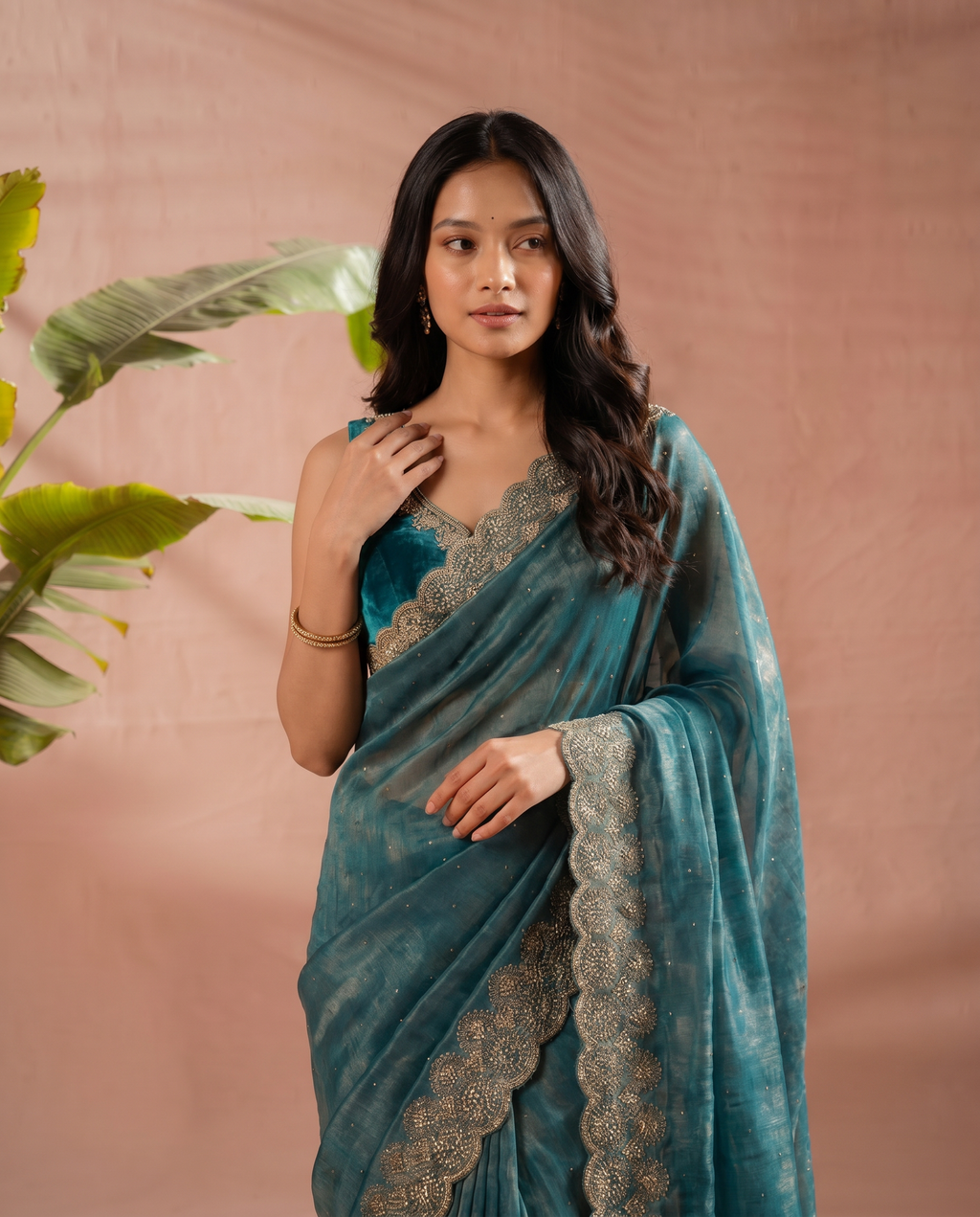 Elegant Maroon Georgette Saree with Golden Embroidered Border – Party & Festive Wear - output 1 - 04 upper closeup