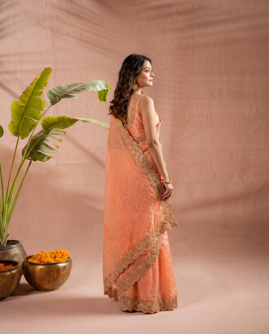 Elegant Maroon Georgette Saree with Golden Embroidered Border – Party & Festive Wear - output 2 - 03 side