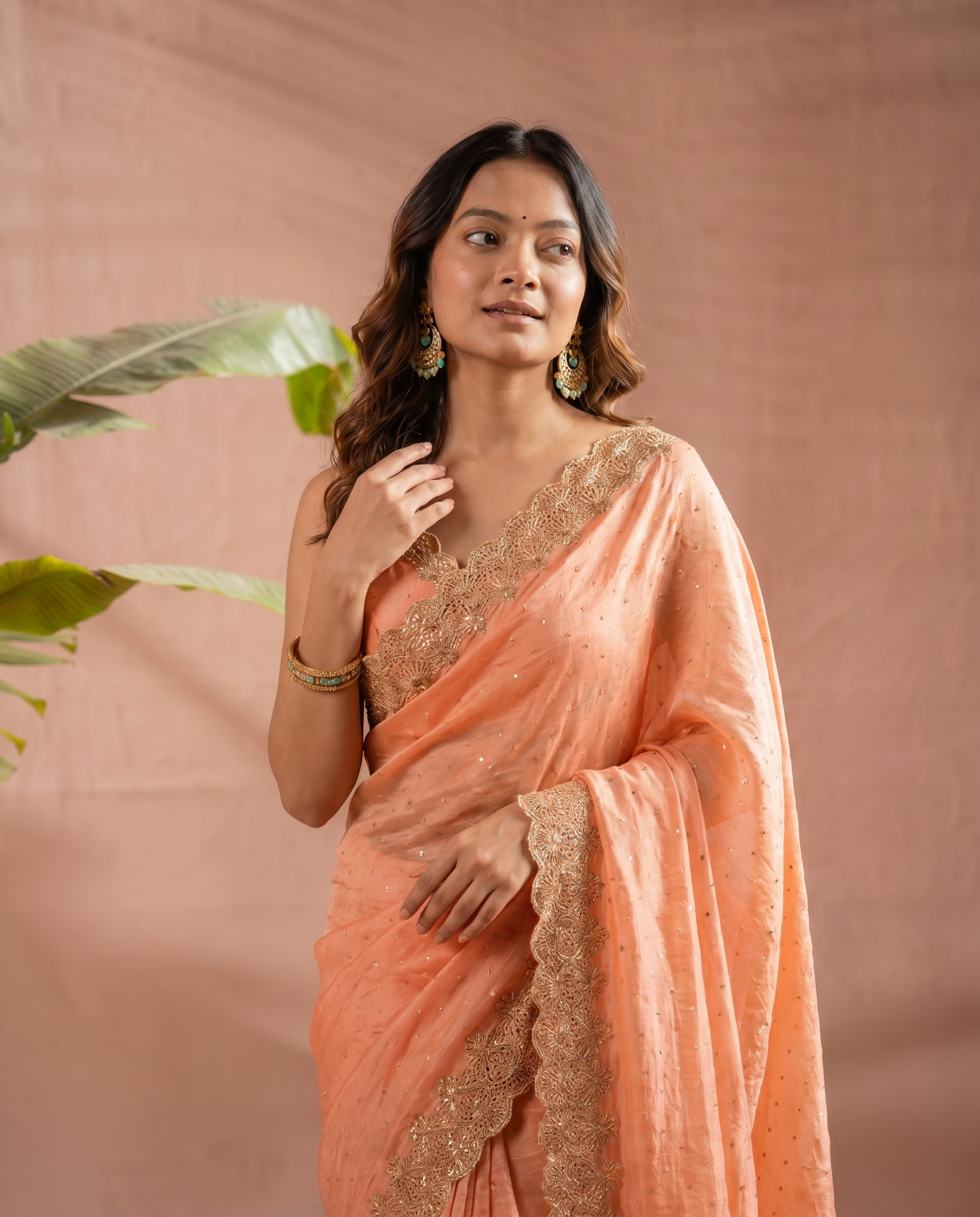 Elegant Maroon Georgette Saree with Golden Embroidered Border – Party & Festive Wear - output 2 - 04 upper closeup