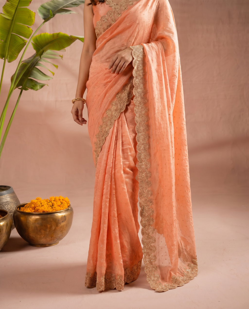 Elegant Maroon Georgette Saree with Golden Embroidered Border – Party & Festive Wear - output 2 - 05 lower closeup