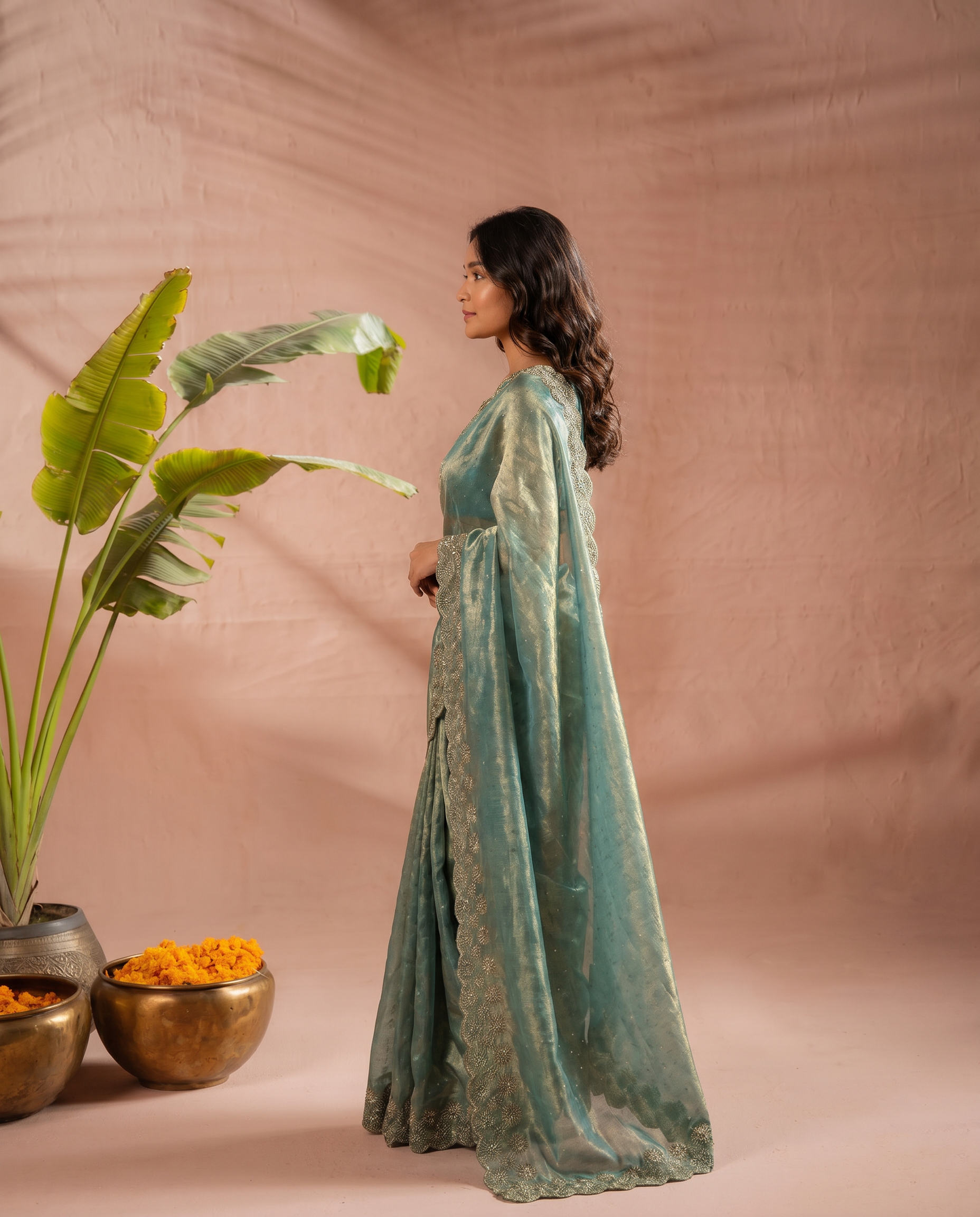 Elegant Maroon Georgette Saree with Golden Embroidered Border – Party & Festive Wear - output 3 - 03 side
