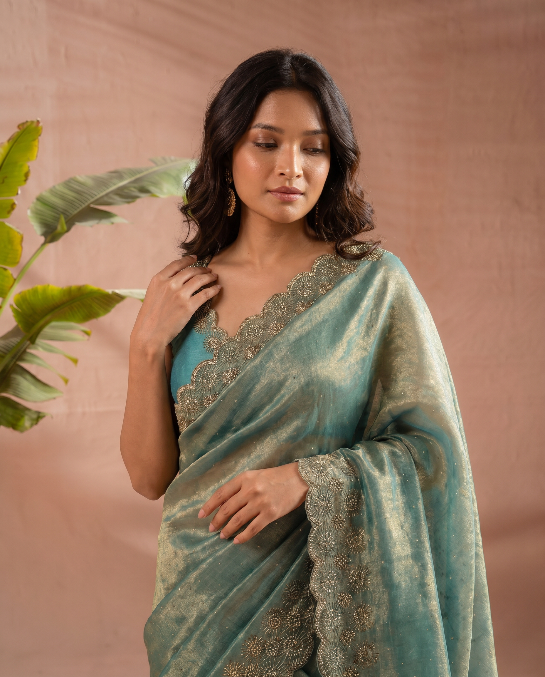 Elegant Maroon Georgette Saree with Golden Embroidered Border – Party & Festive Wear - output 3 - 04 upper closeup