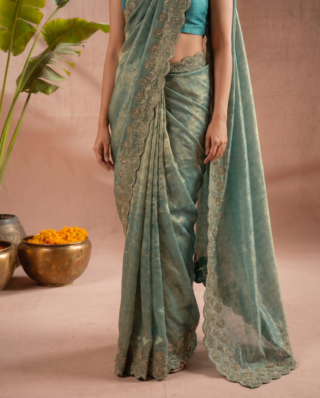 Elegant Maroon Georgette Saree with Golden Embroidered Border – Party & Festive Wear - output 3 - 05 lower closeup