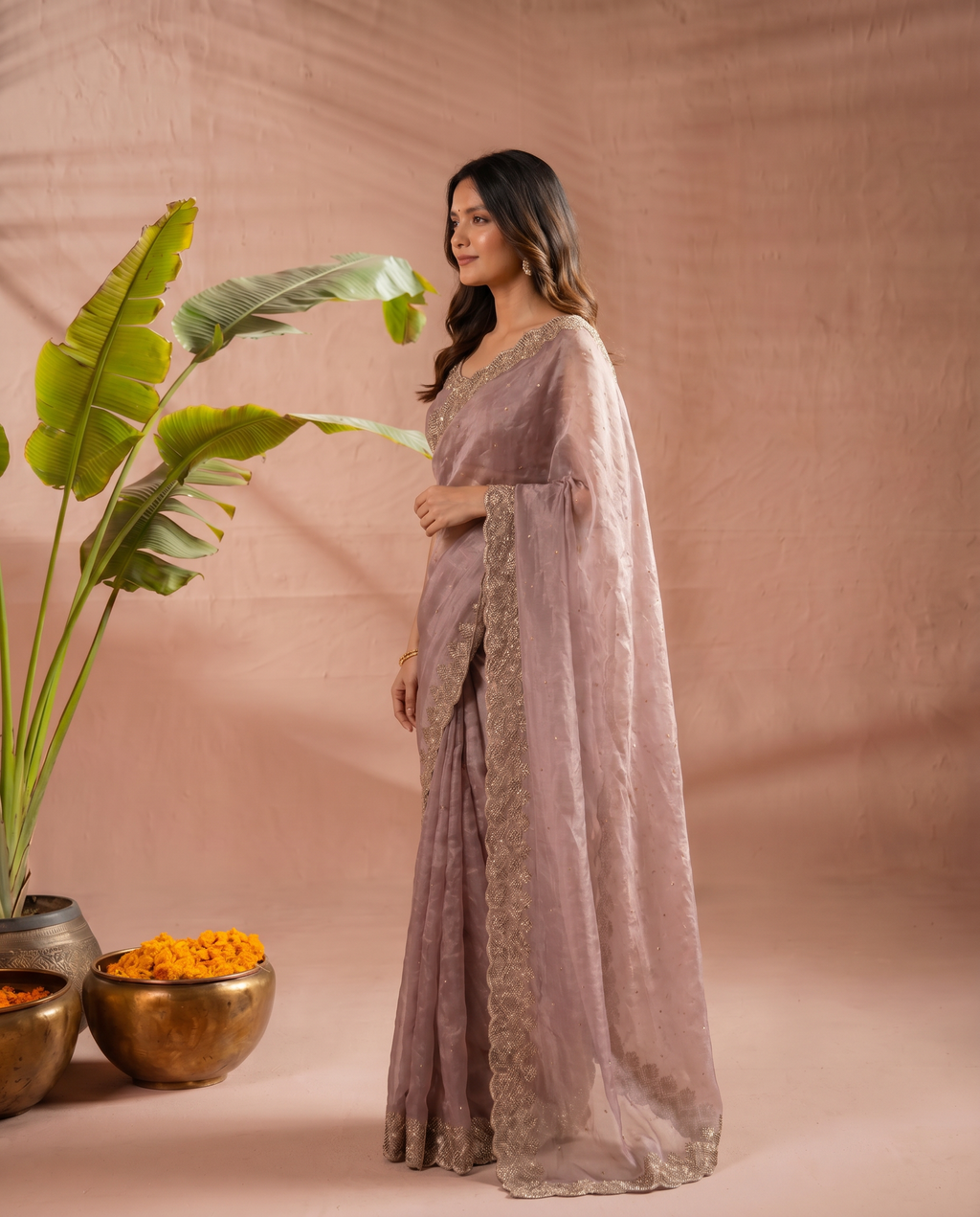 Elegant Maroon Georgette Saree with Golden Embroidered Border – Party & Festive Wear - output 4 - 03 side