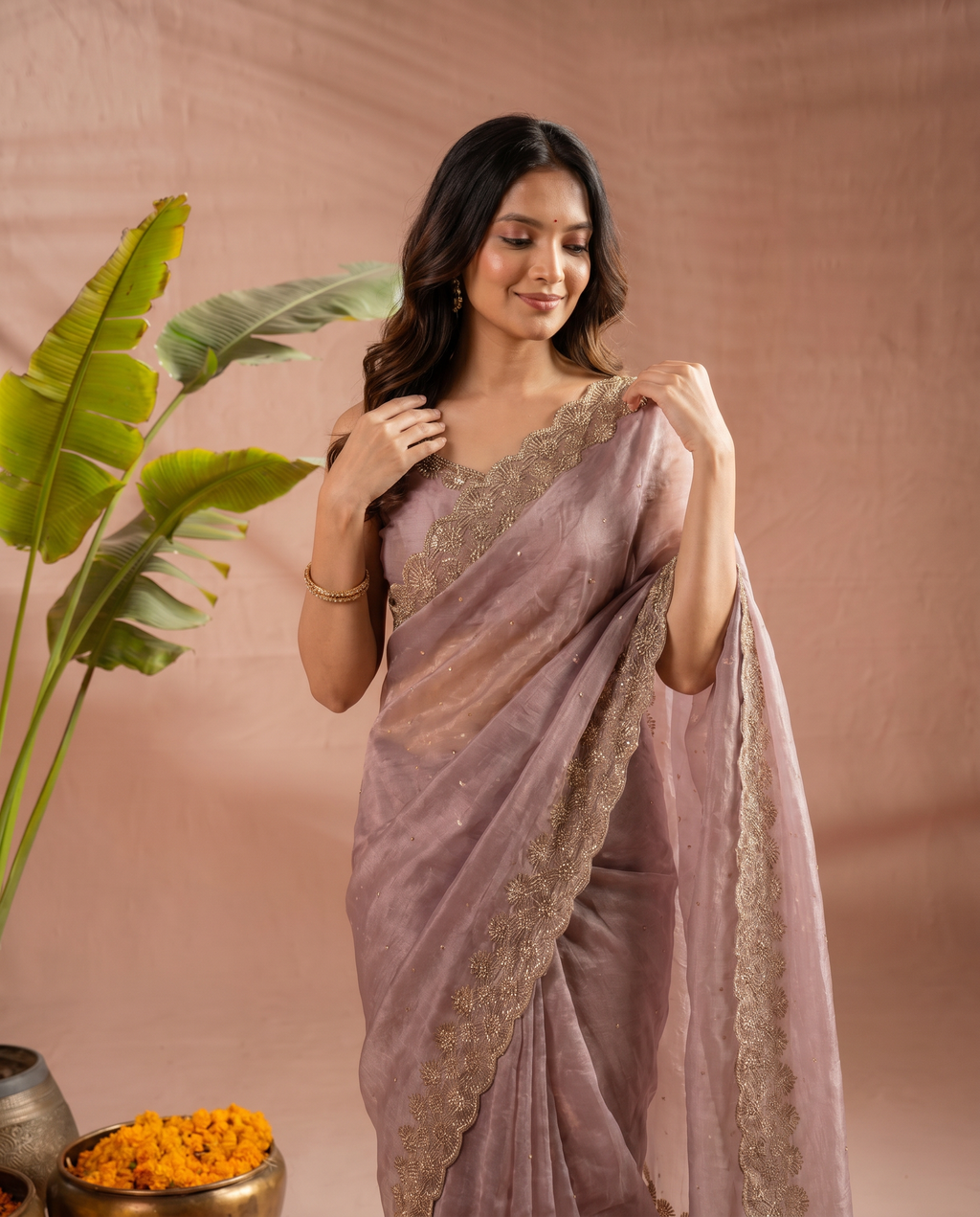 Elegant Maroon Georgette Saree with Golden Embroidered Border – Party & Festive Wear - output 4 - 04 upper closeup