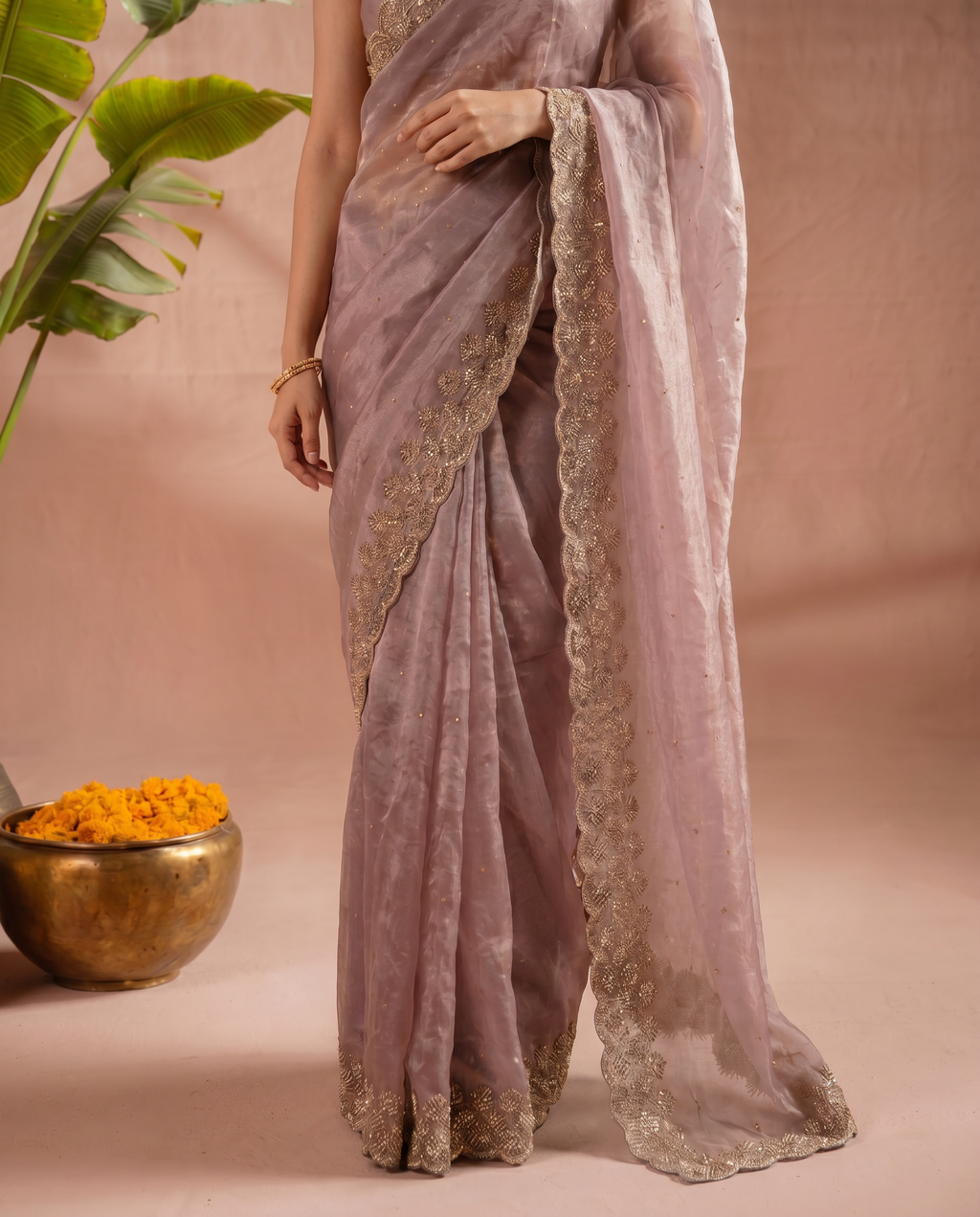 Elegant Maroon Georgette Saree with Golden Embroidered Border – Party & Festive Wear - output 4 - 05 lower closeup