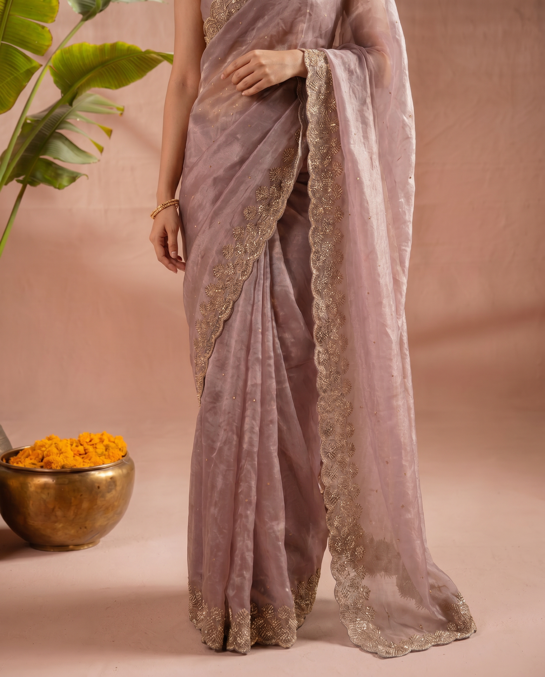 Elegant Maroon Georgette Saree with Golden Embroidered Border – Party & Festive Wear - output 4 - 05 lower closeup