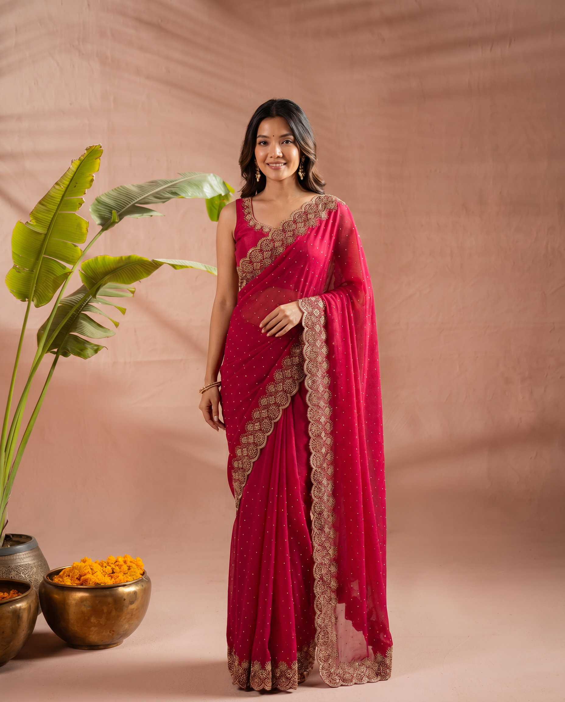 Elegant Maroon Georgette Saree with Golden Embroidered Border – Party & Festive Wear - output 5 - 02 hero