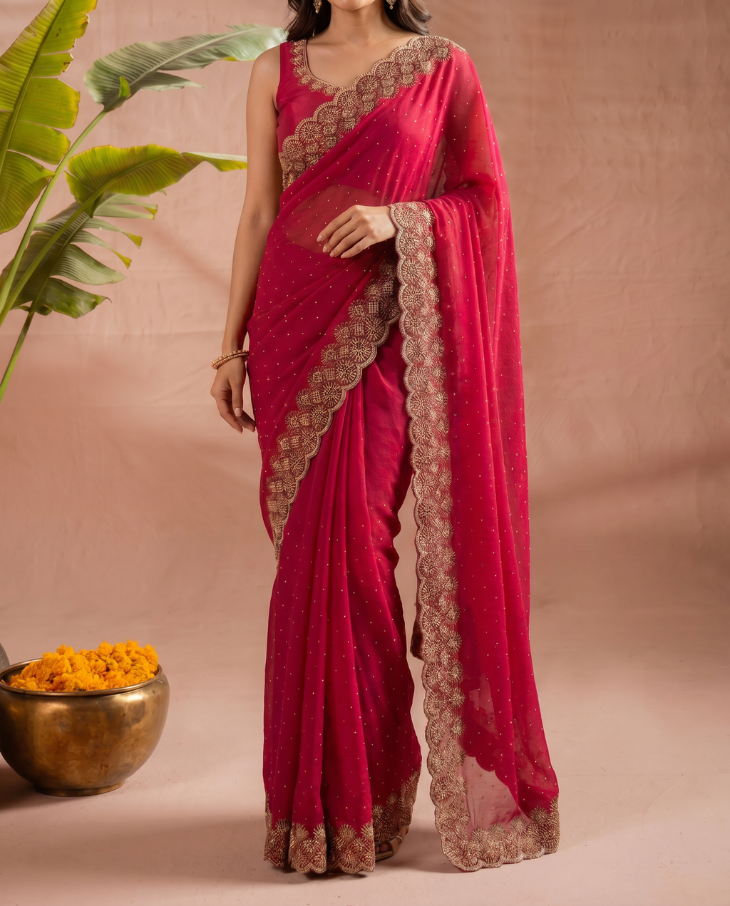 Elegant Maroon Georgette Saree with Golden Embroidered Border – Party & Festive Wear - output 5 - 05 lower closeup