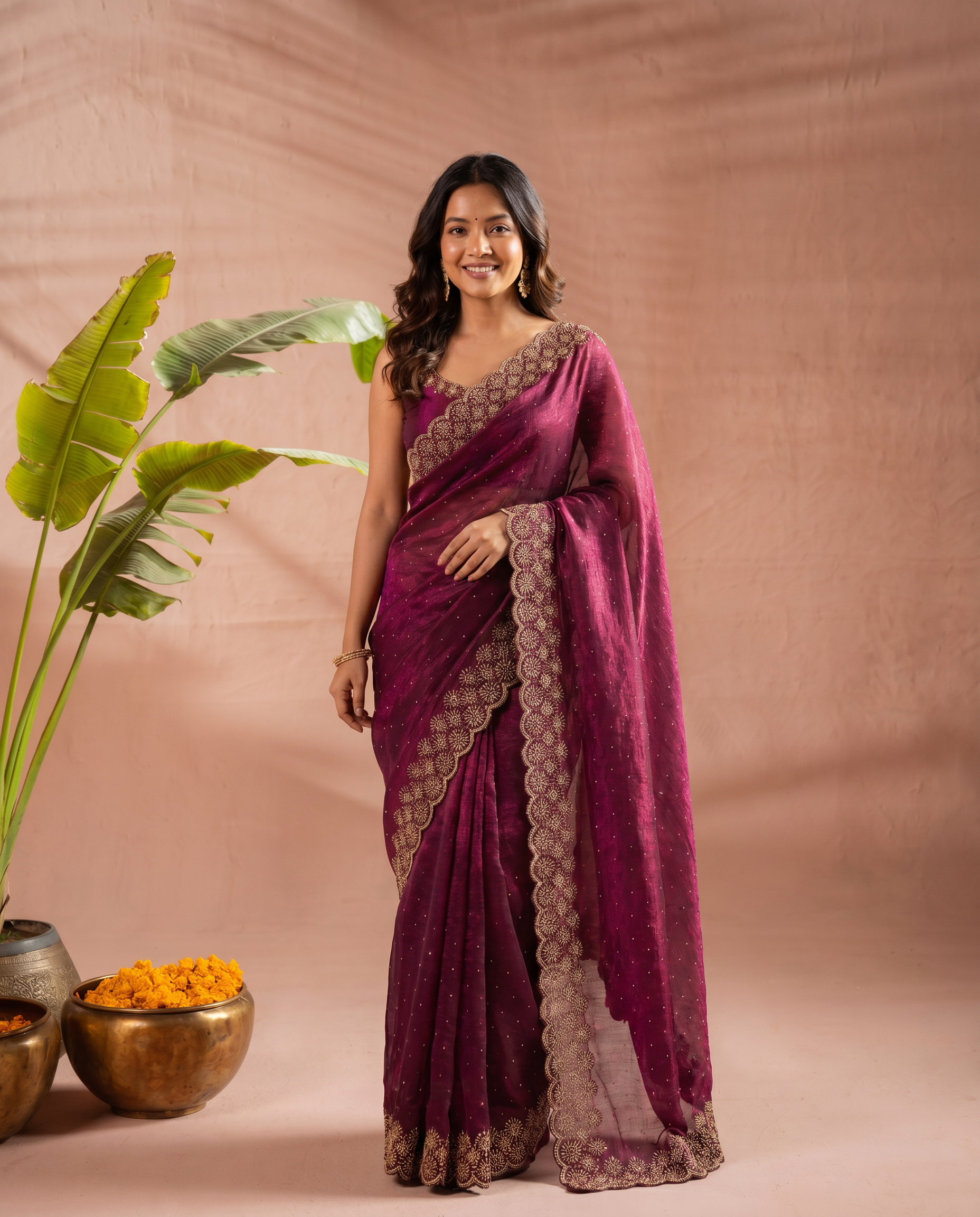 Elegant Maroon Georgette Saree with Golden Embroidered Border – Party & Festive Wear - output 7 - 02 hero