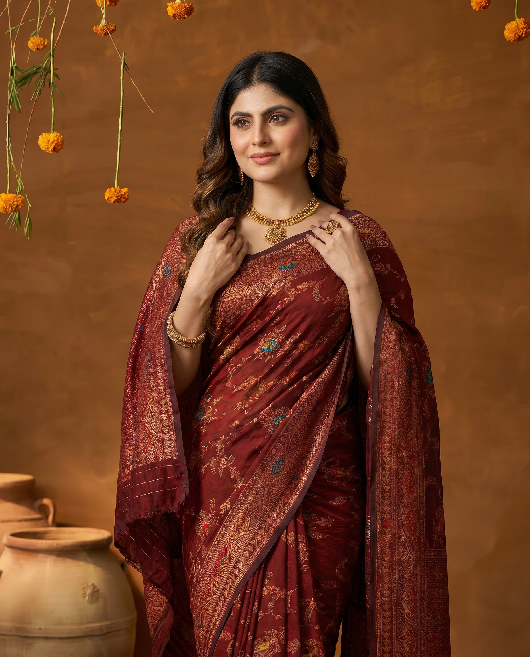 Elegant Maroon Zari Woven Banarasi Style Saree with Rich Designer Pallu – Wedding & Festive Wear - output 0 - 04 upper closeup
