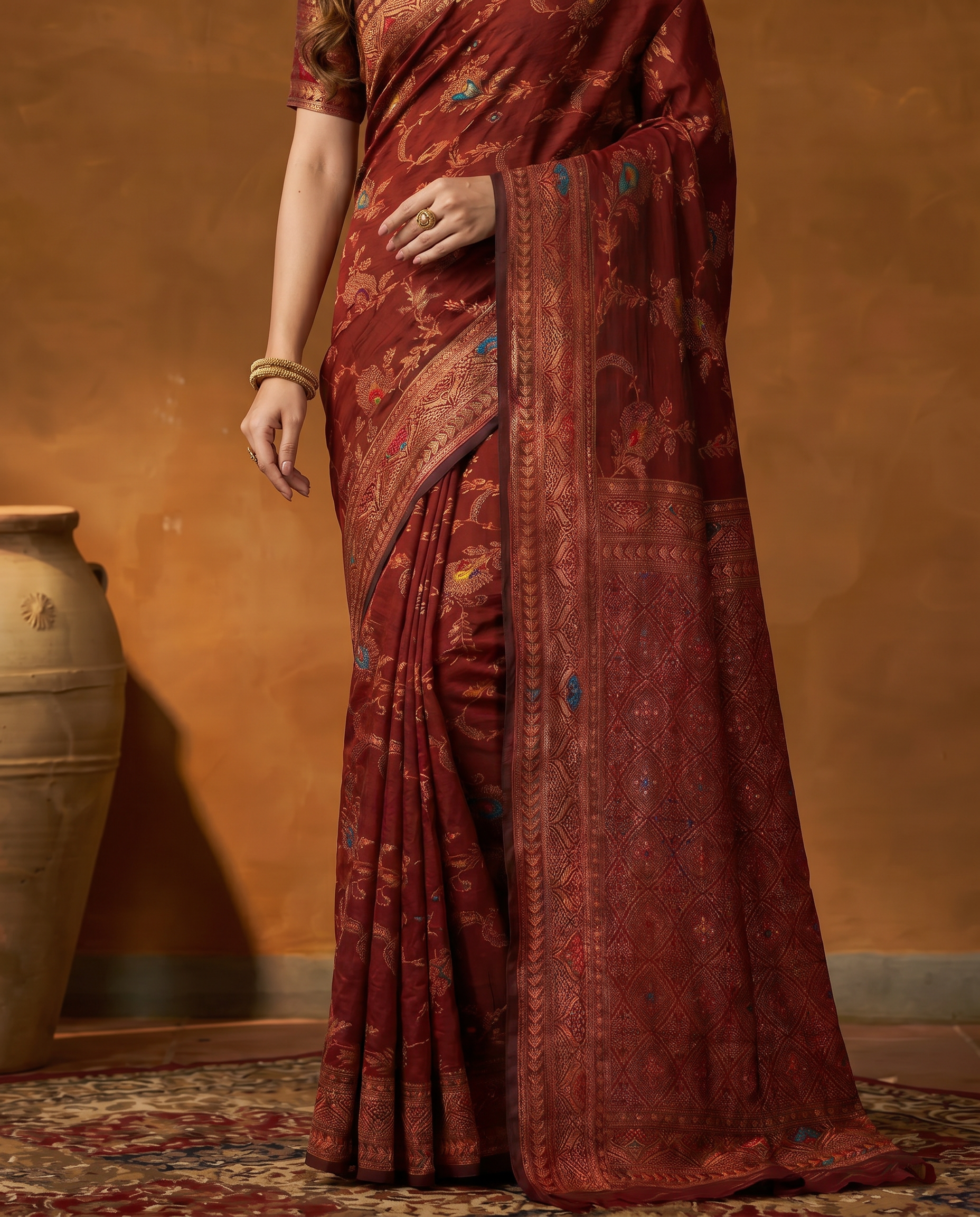 Elegant Maroon Zari Woven Banarasi Style Saree with Rich Designer Pallu – Wedding & Festive Wear - output 0 - 05 lower closeup