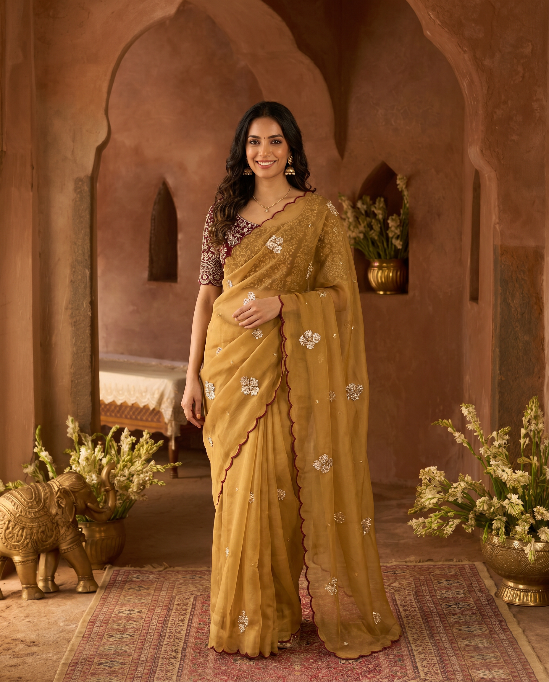Elegant Mustard Rangoli Tissue Saree with Multi Embroidery Work - output 0 - 02 hero