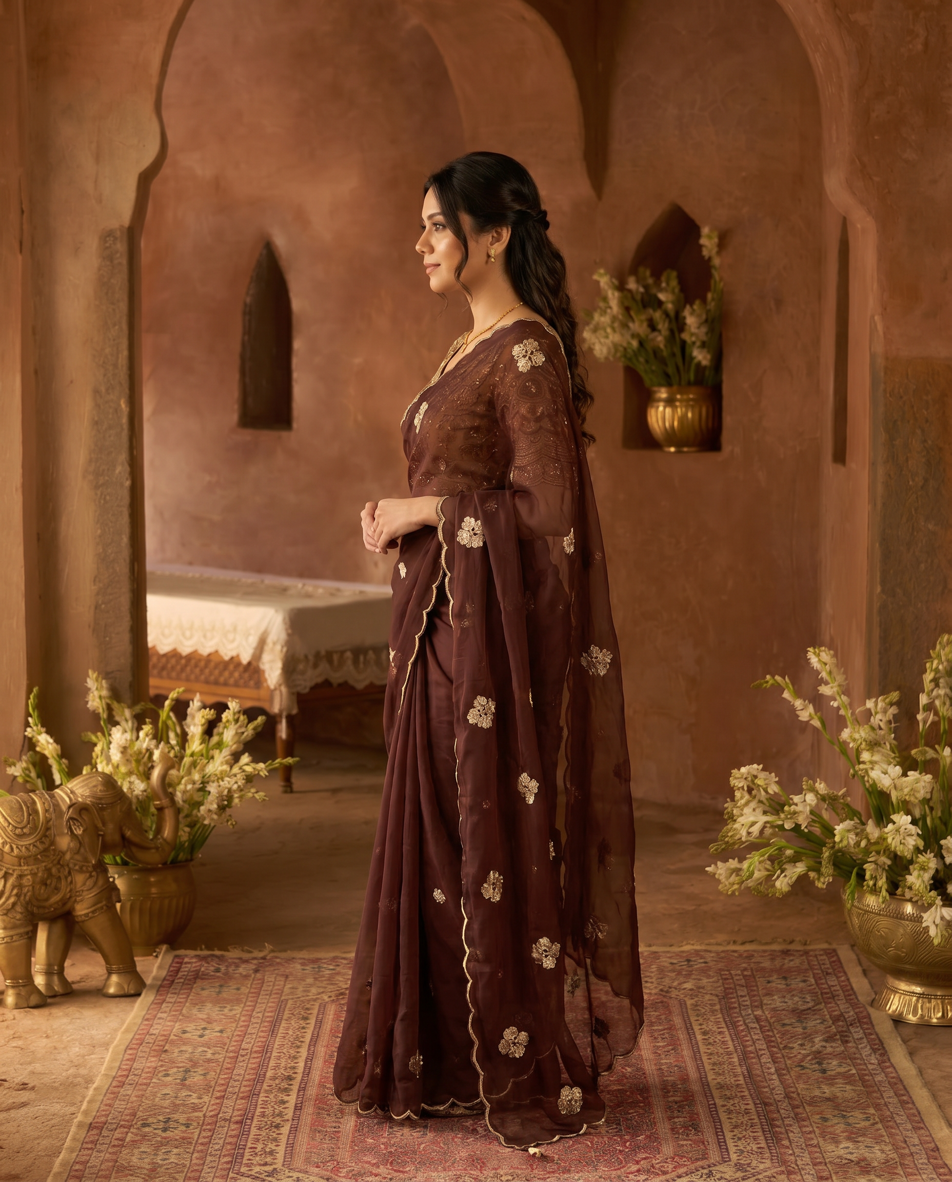 Elegant Mustard Rangoli Tissue Saree with Multi Embroidery Work - output 1 - 03 side