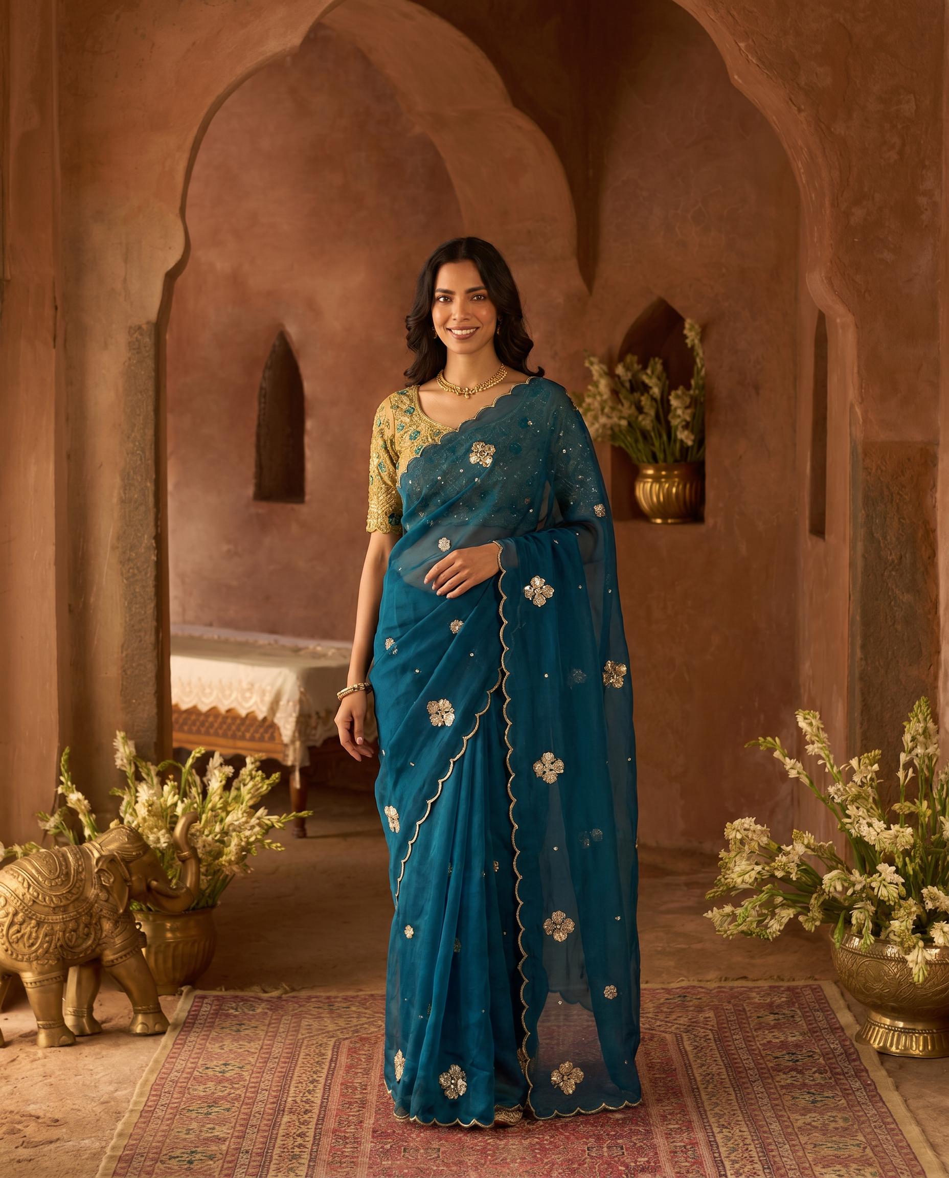 Elegant Mustard Rangoli Tissue Saree with Multi Embroidery Work - output 2 - 02 hero