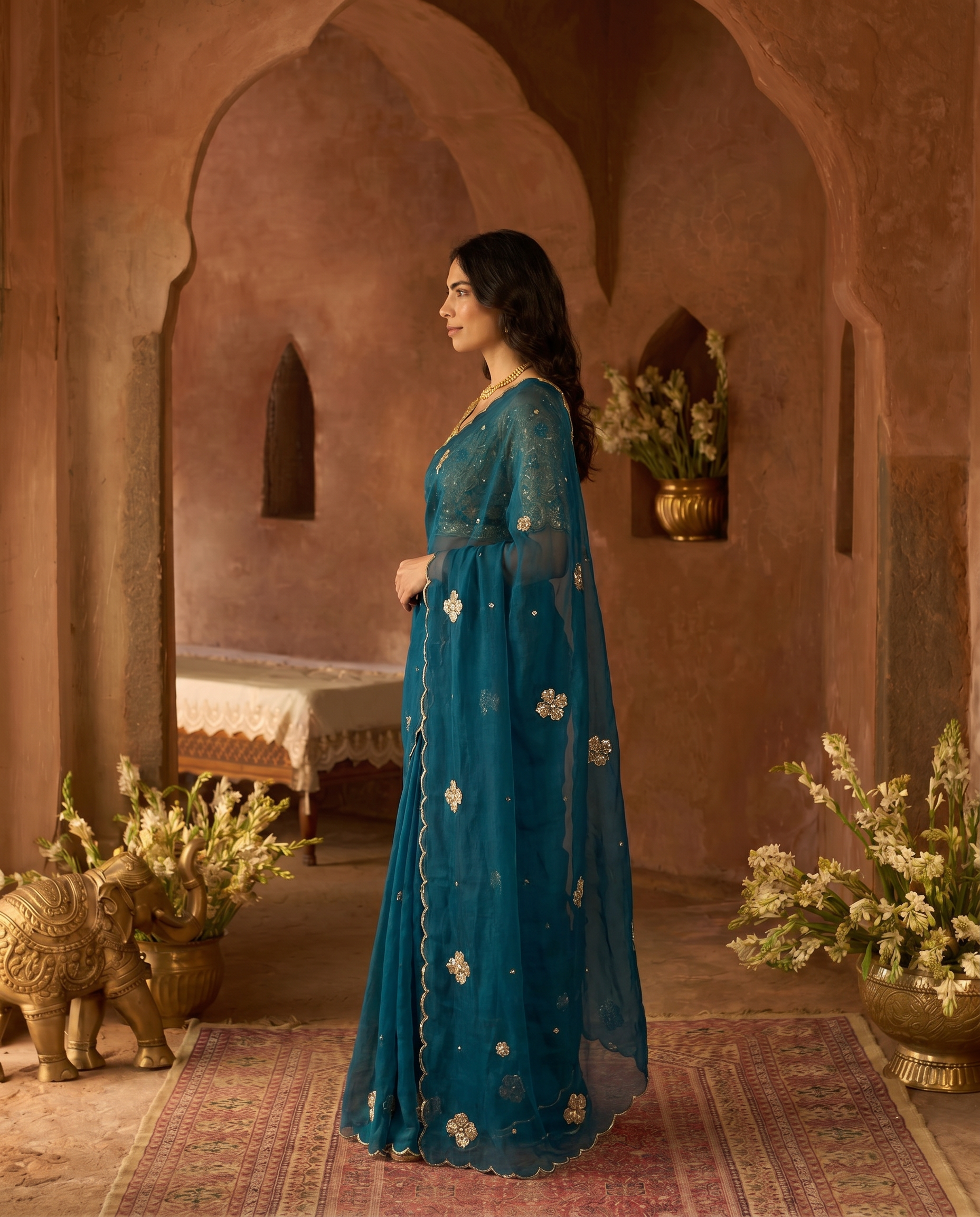 Elegant Mustard Rangoli Tissue Saree with Multi Embroidery Work - output 2 - 03 side