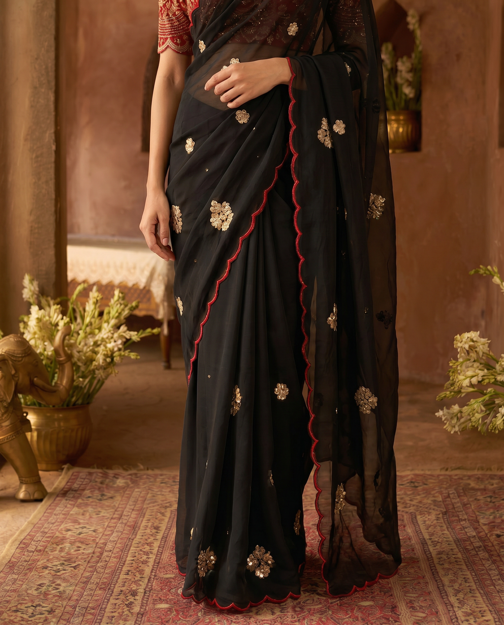 Elegant Mustard Rangoli Tissue Saree with Multi Embroidery Work - output 3 - 05 lower closeup