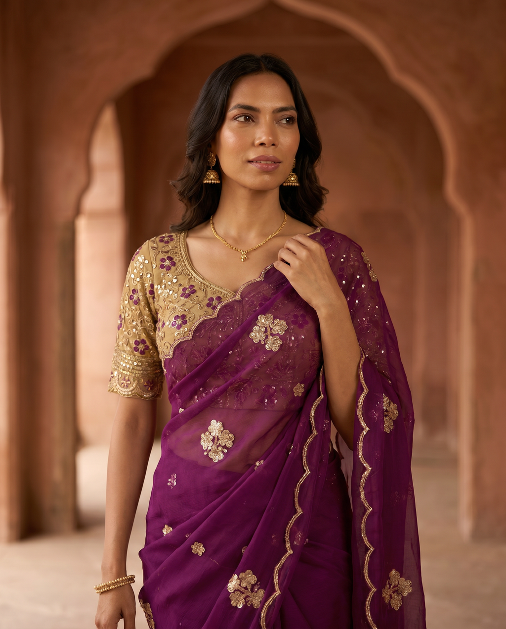 Elegant Mustard Rangoli Tissue Saree with Multi Embroidery Work - output 4 - 04 upper closeup