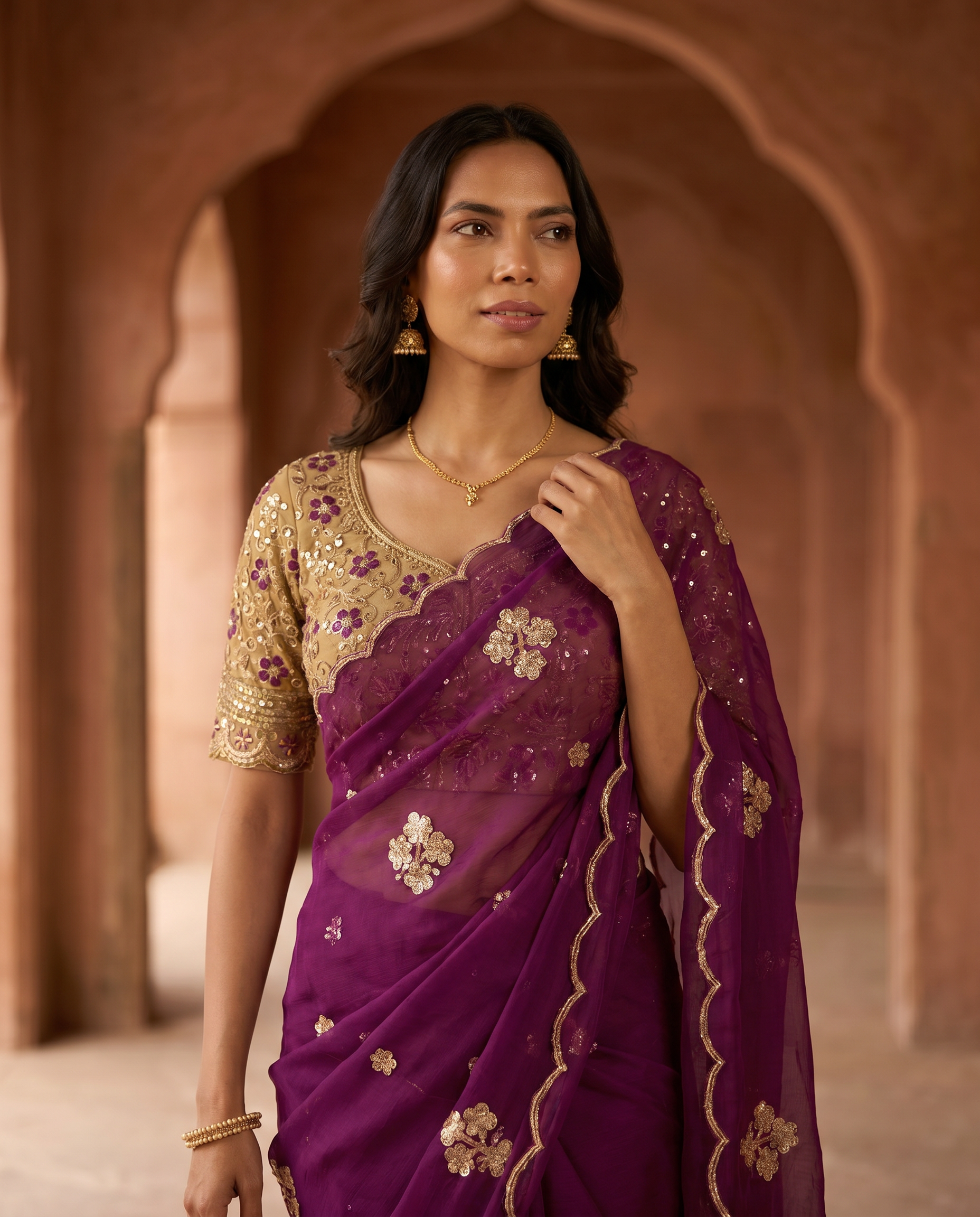 Elegant Mustard Rangoli Tissue Saree with Multi Embroidery Work - output 4 - 04 upper closeup