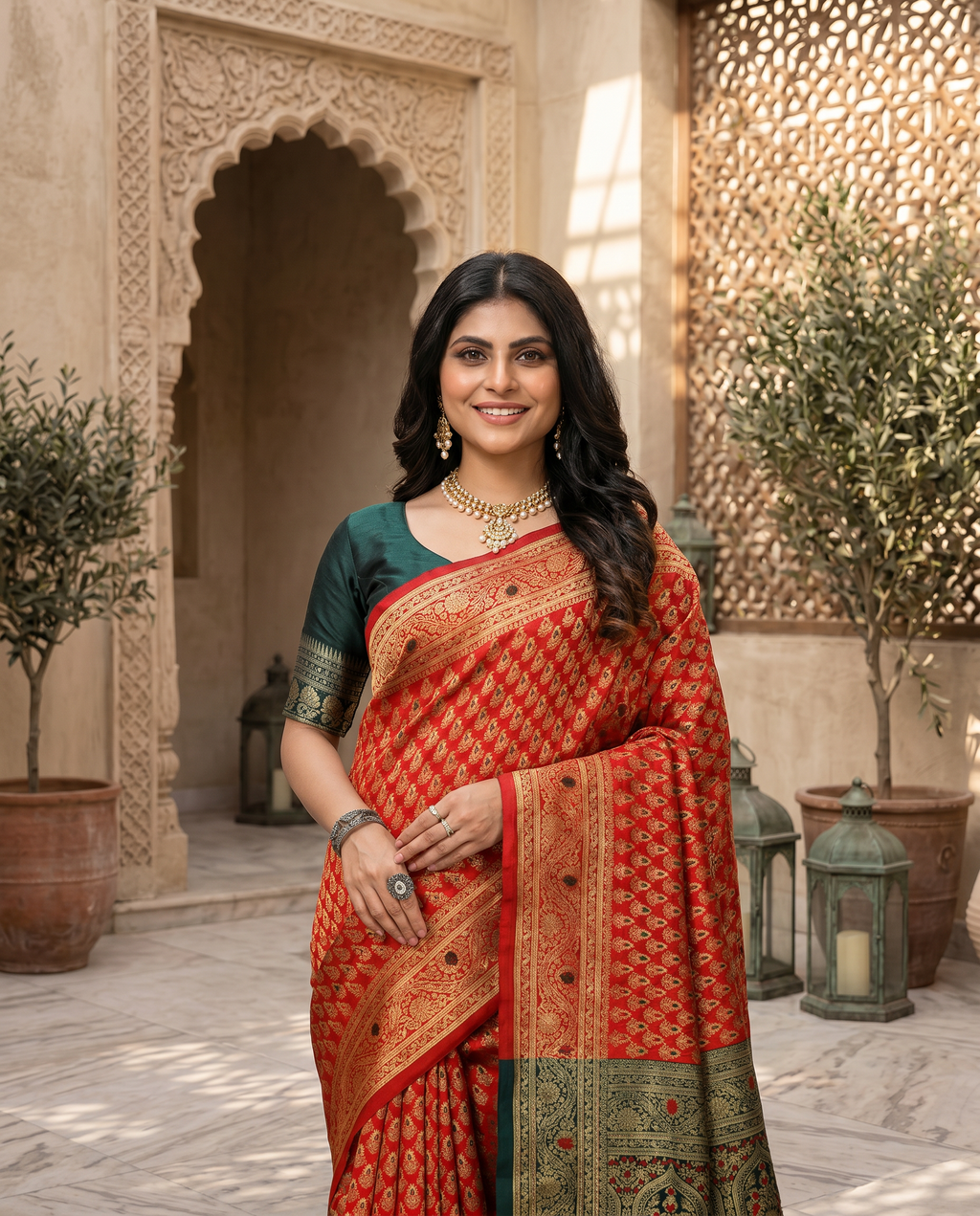 Elegant Mustard Yellow Banarasi Silk Saree with Rich Zari Border - output 1 - 02 hero