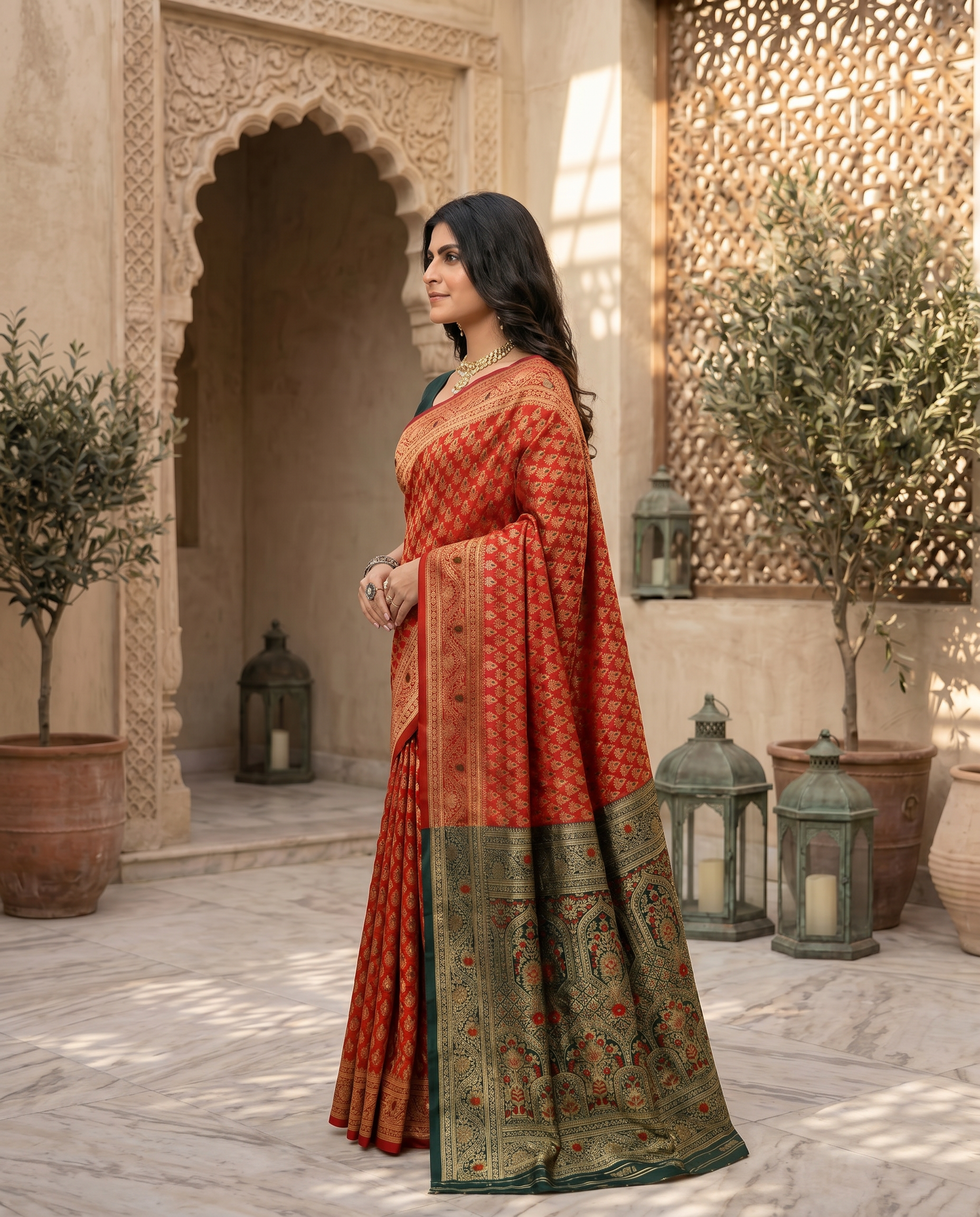 Elegant Mustard Yellow Banarasi Silk Saree with Rich Zari Border - output 1 - 03 side