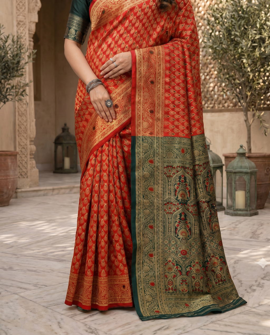 Elegant Mustard Yellow Banarasi Silk Saree with Rich Zari Border - output 1 - 05 lower closeup