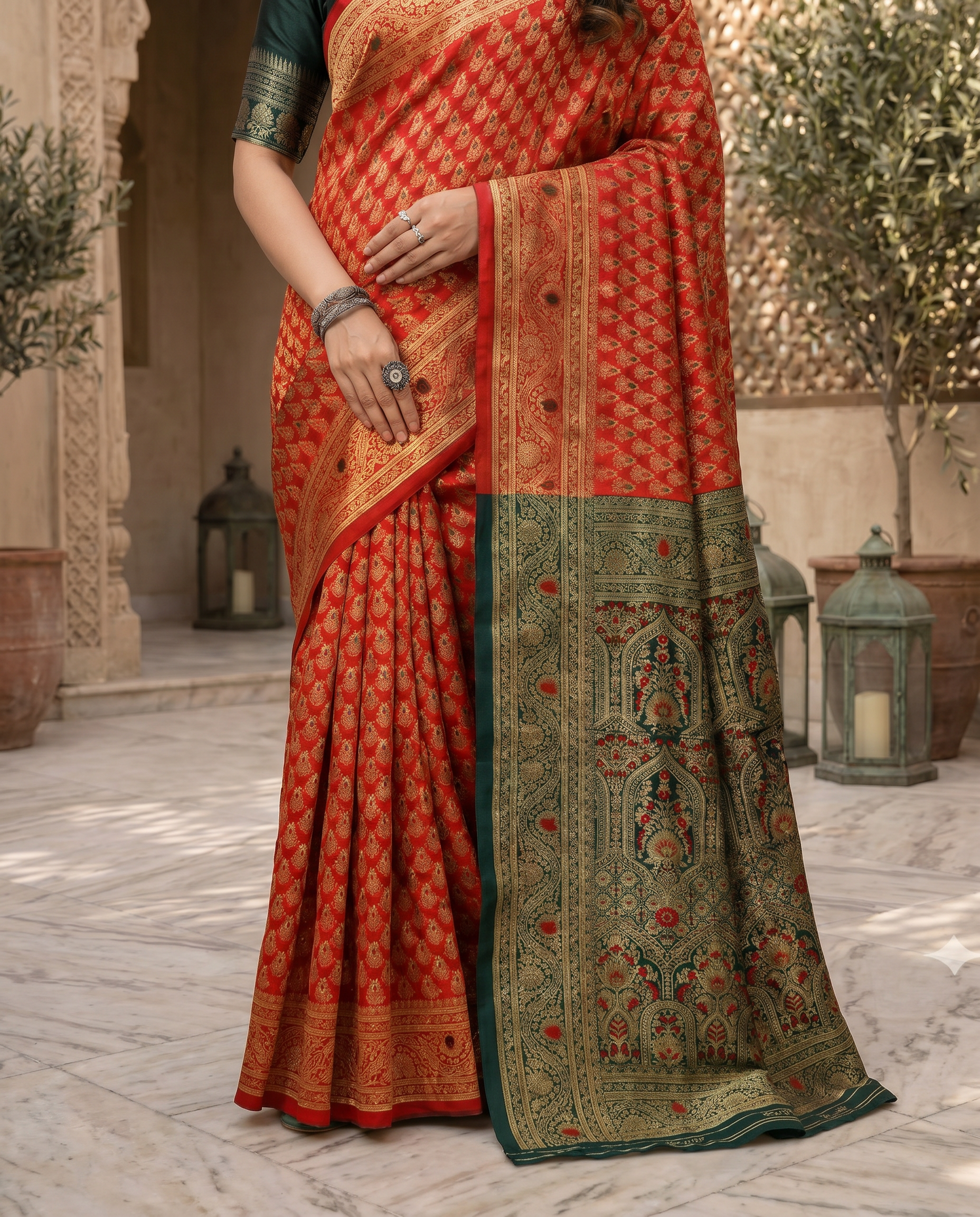 Elegant Mustard Yellow Banarasi Silk Saree with Rich Zari Border - output 1 - 05 lower closeup