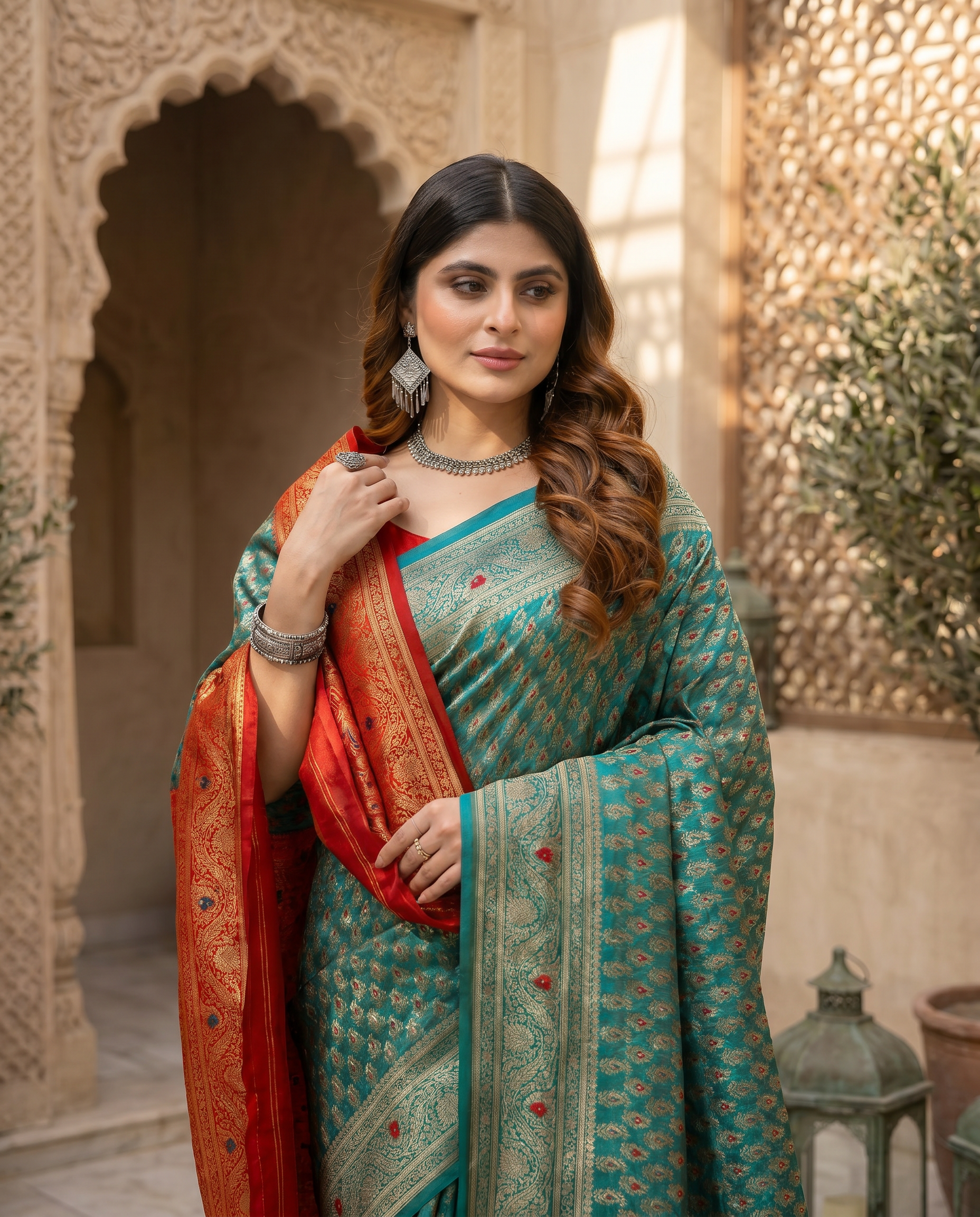 Elegant Mustard Yellow Banarasi Silk Saree with Rich Zari Border - output 2 - 04 upper closeup
