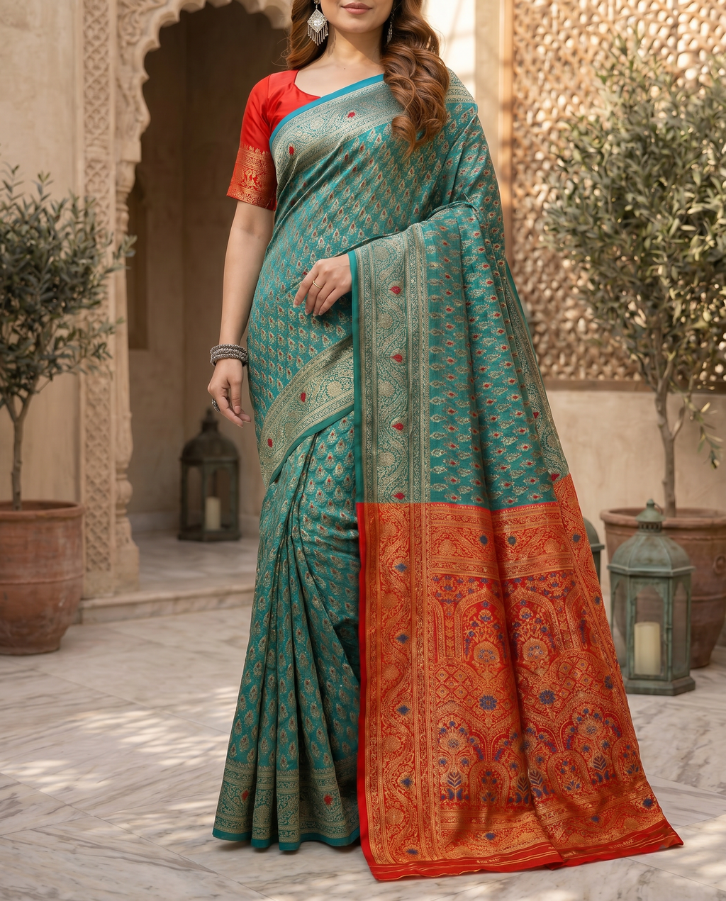 Elegant Mustard Yellow Banarasi Silk Saree with Rich Zari Border - output 2 - 05 lower closeup
