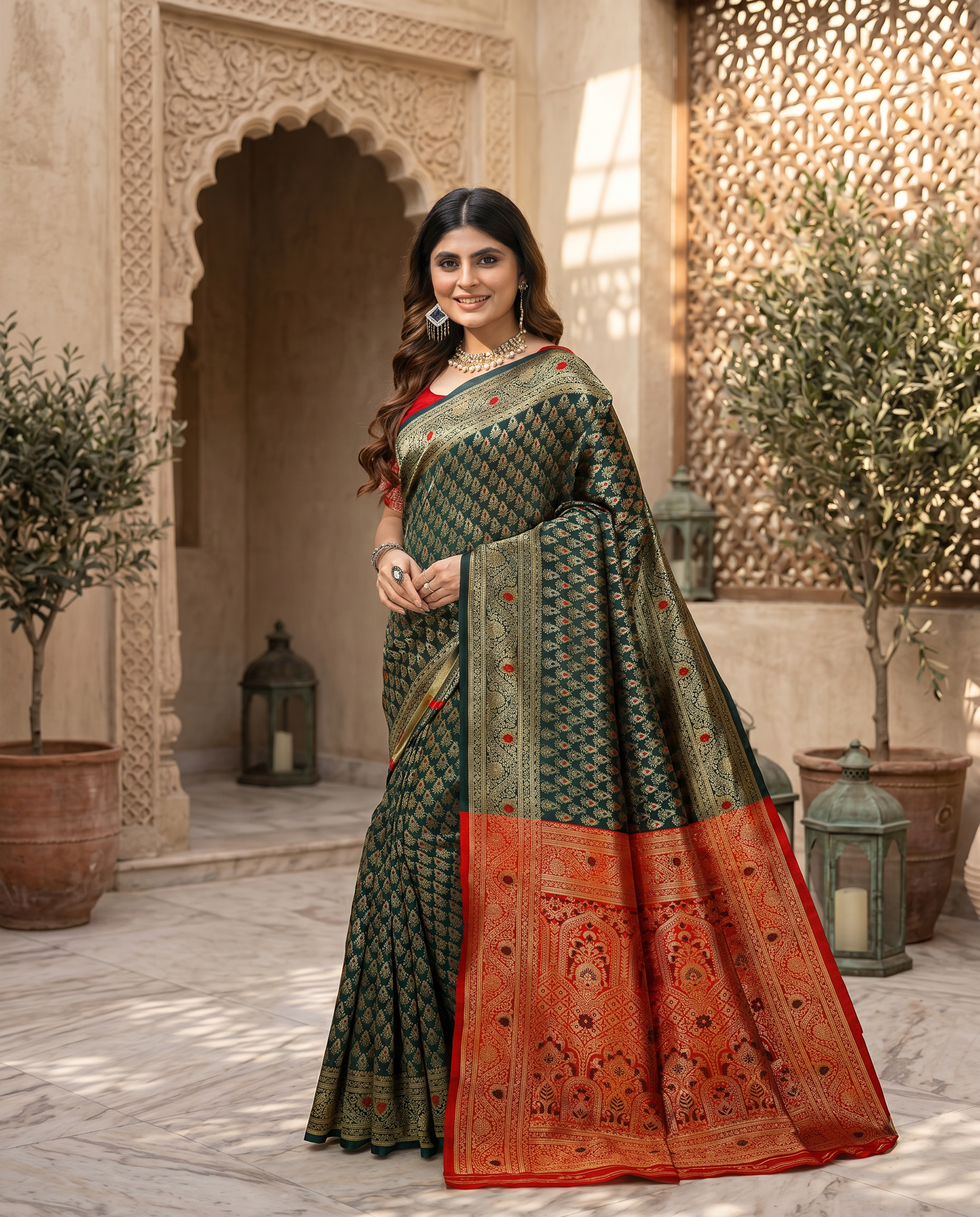 Elegant Mustard Yellow Banarasi Silk Saree with Rich Zari Border - output 3 - 02 hero