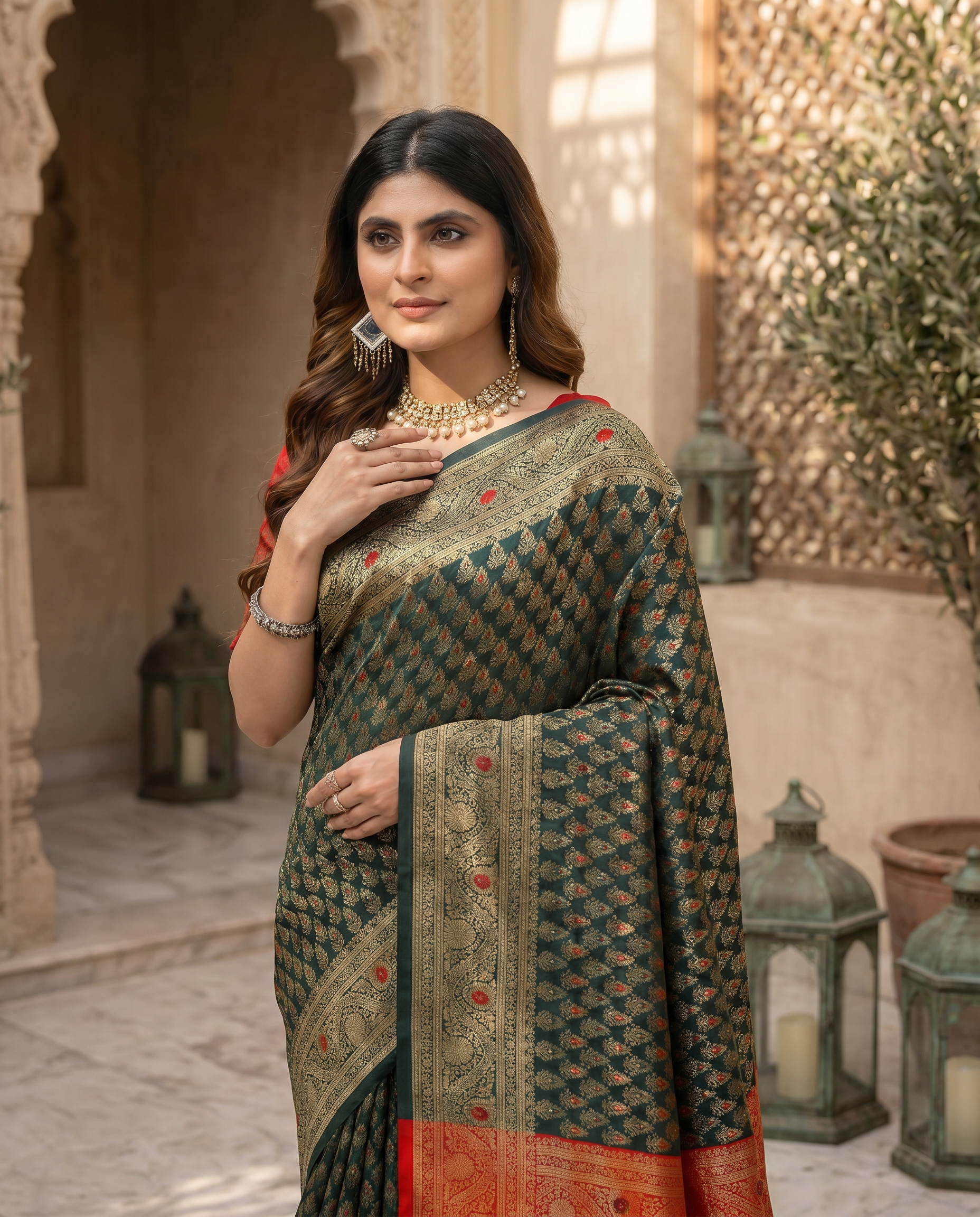 Elegant Mustard Yellow Banarasi Silk Saree with Rich Zari Border - output 3 - 04 upper closeup
