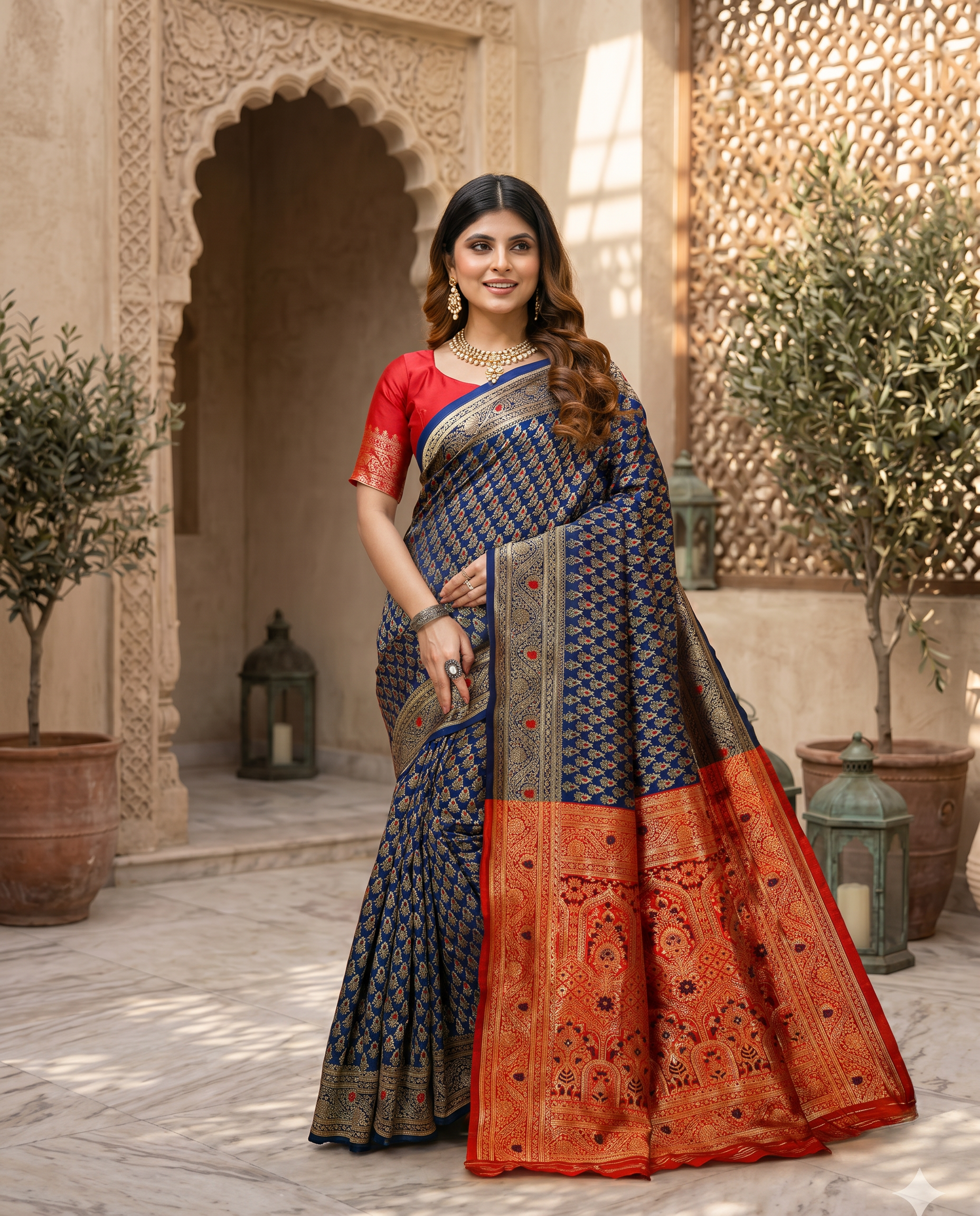 Elegant Mustard Yellow Banarasi Silk Saree with Rich Zari Border - output 4 - 02 hero
