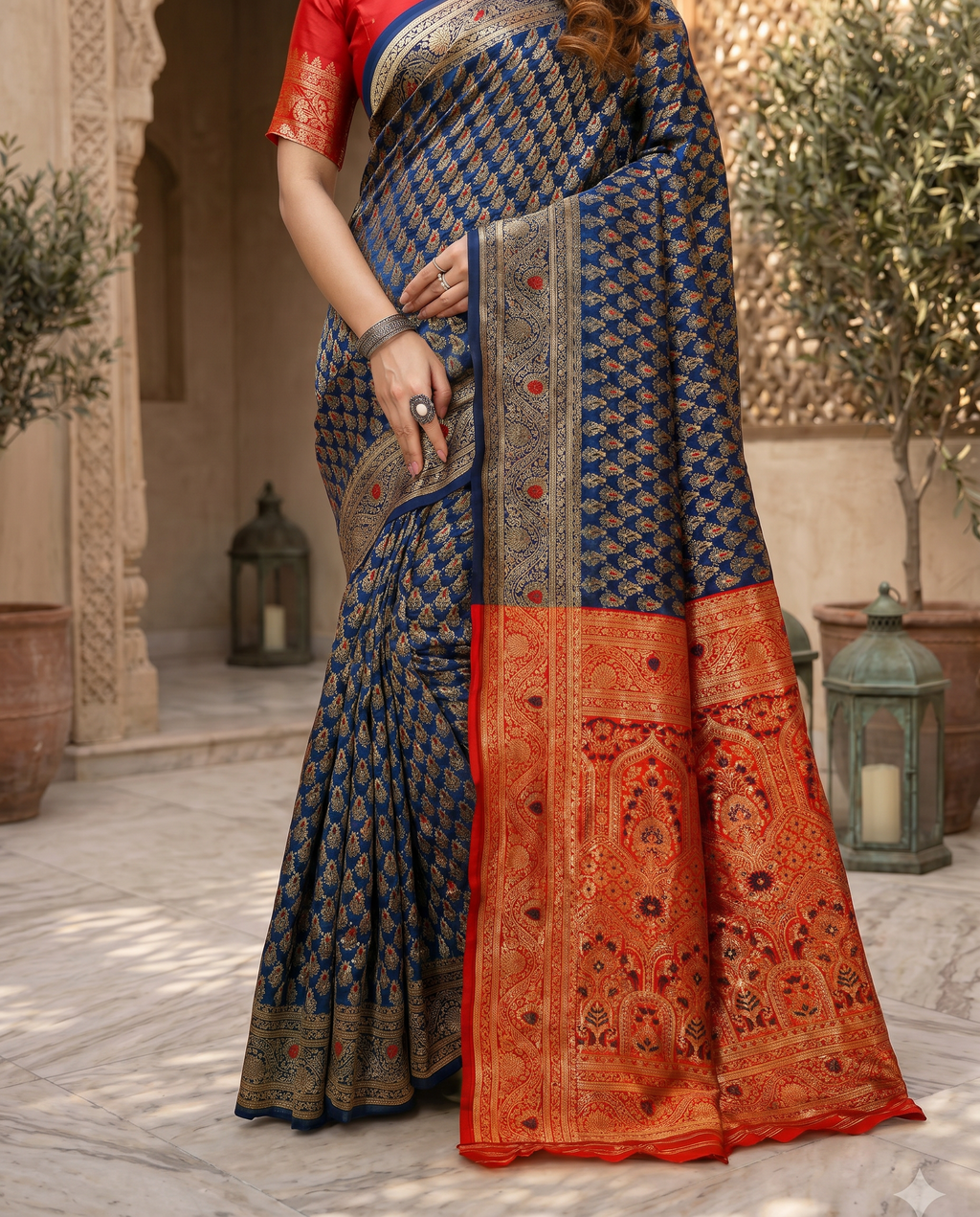 Elegant Mustard Yellow Banarasi Silk Saree with Rich Zari Border - output 4 - 05 lower closeup