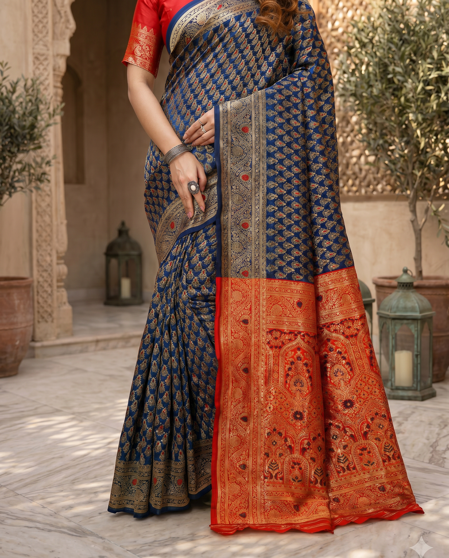 Elegant Mustard Yellow Banarasi Silk Saree with Rich Zari Border - output 4 - 05 lower closeup