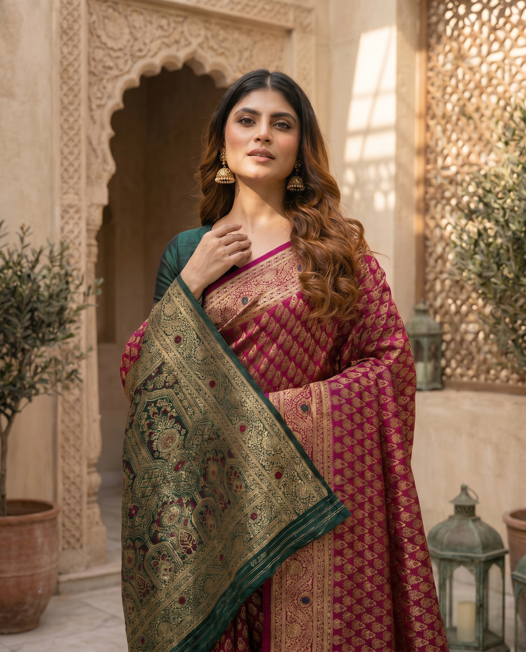 Elegant Mustard Yellow Banarasi Silk Saree with Rich Zari Border - output 5 - 04 upper closeup